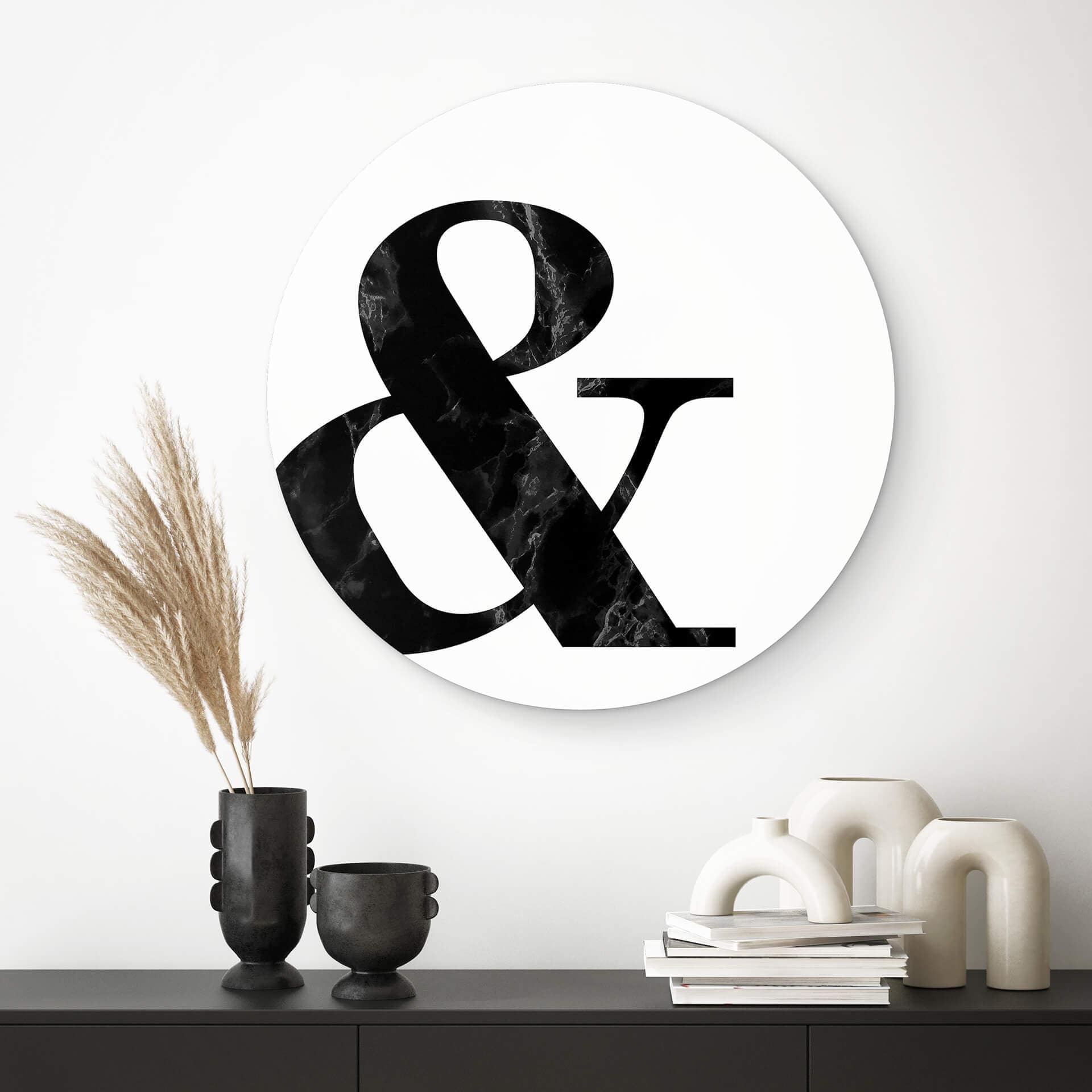 Tableau sur alu-Dibond rond Esperluette en marbre noir