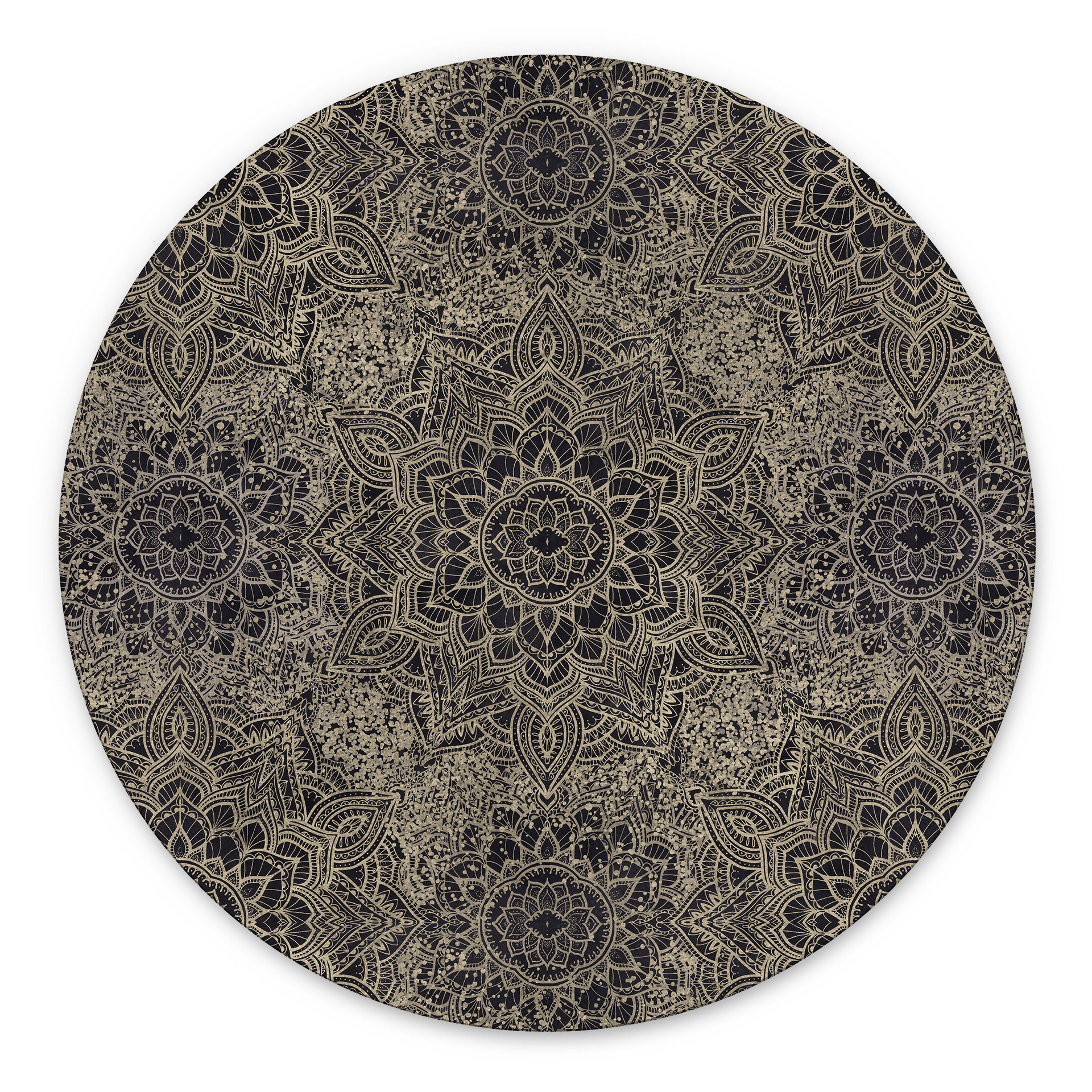 Billede Mandala Boho antik guld - Bloomery Decor - rund – print på aluminium (Alu-Dibond)