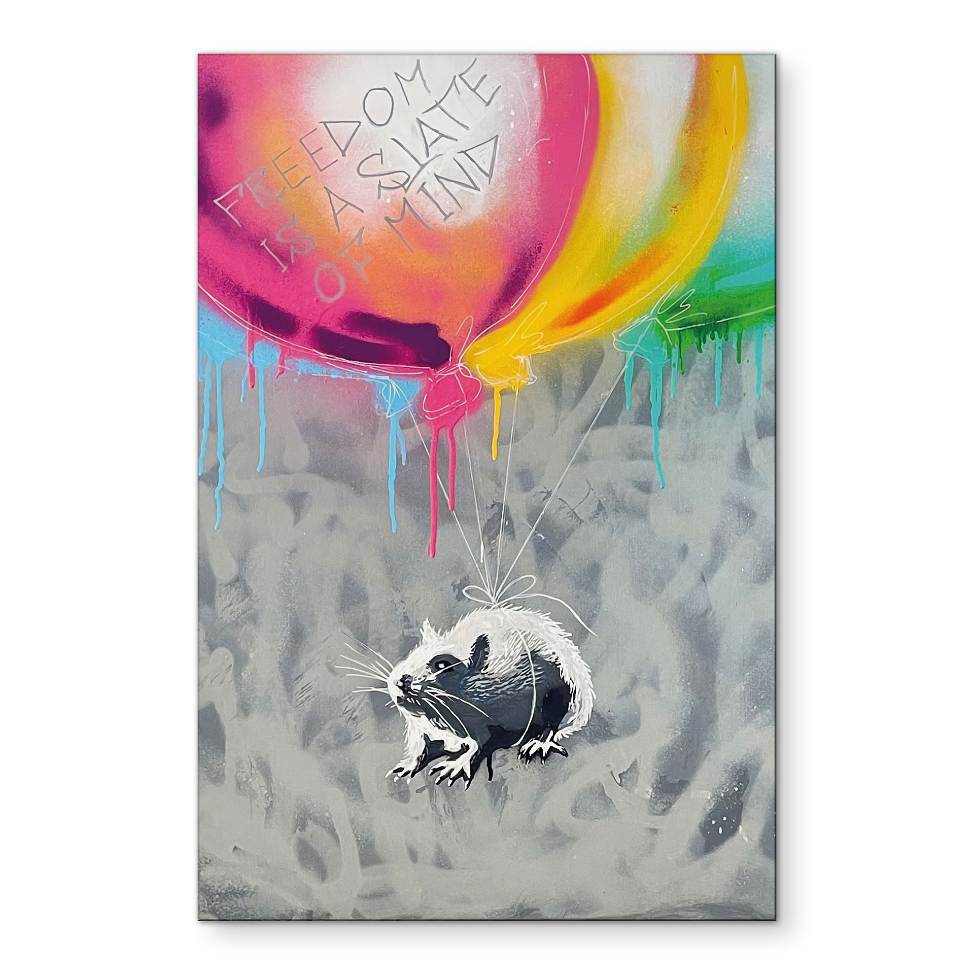 Tableau Rat Street Art Ballons Freedom - Habib - Alu-Dibond