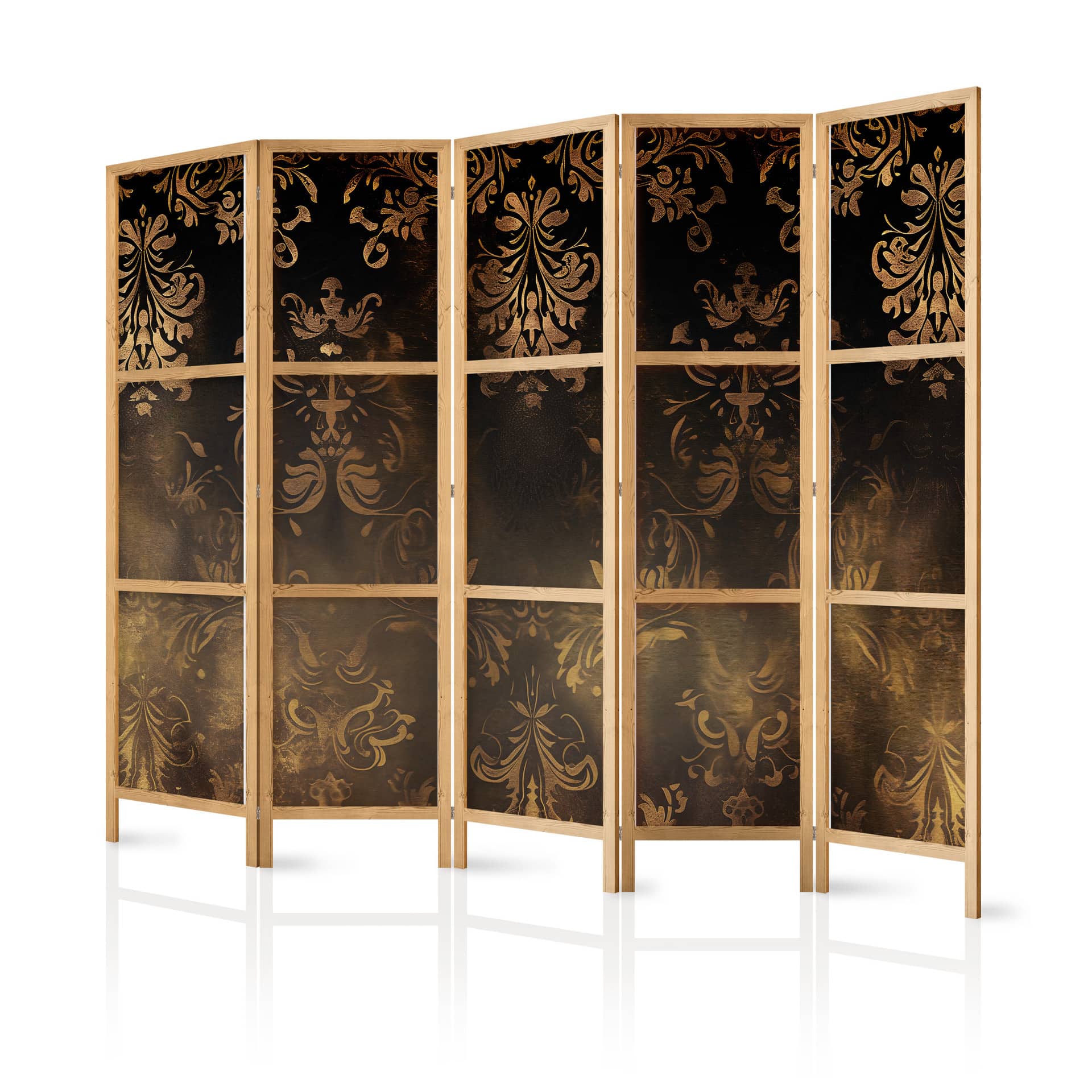 Japanischer Paravent, Raumteiler freistehend, Trennwand - Floral Ornaments: Sepia and Brown