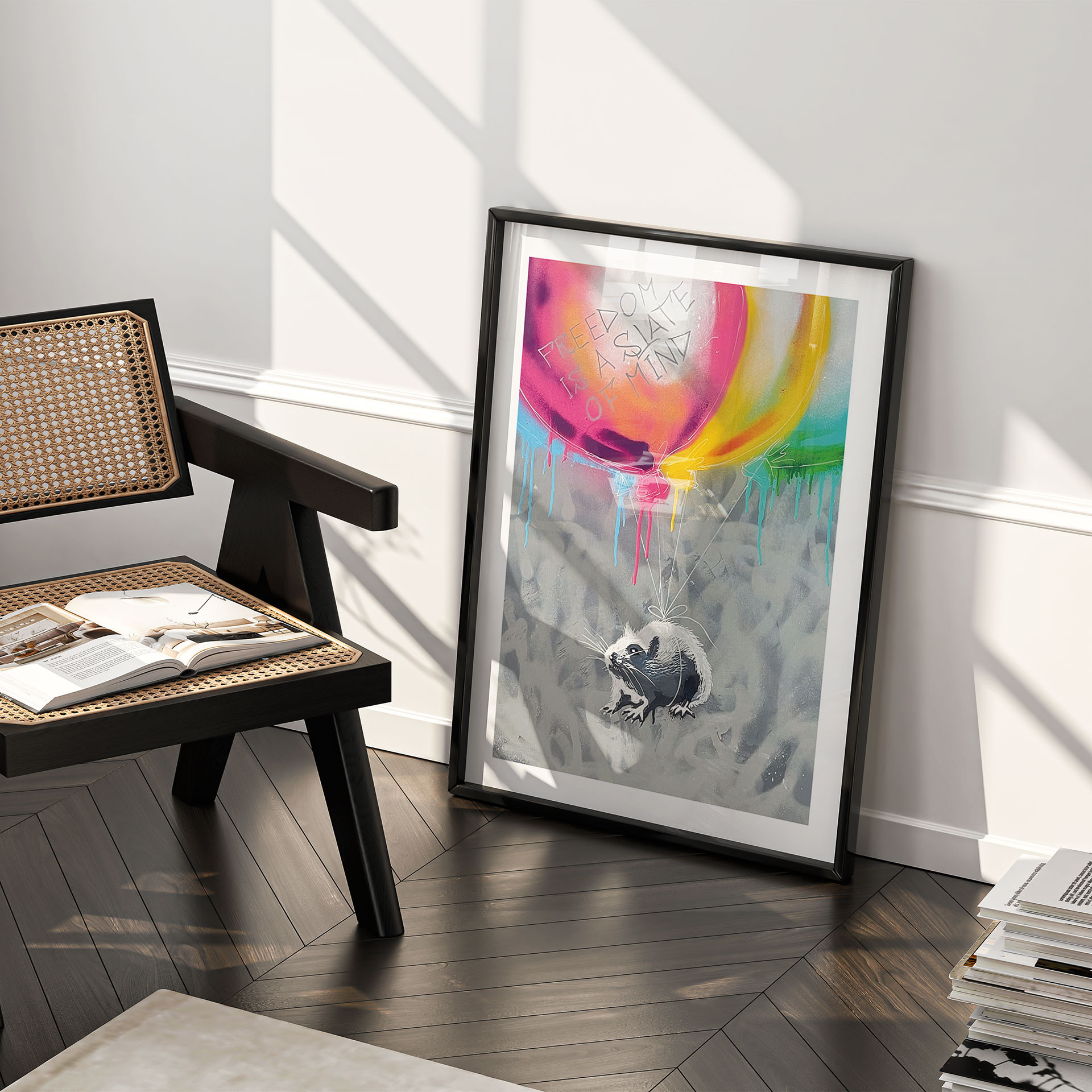 Poster Streetart Ratte Freedom Ballons - Habib
