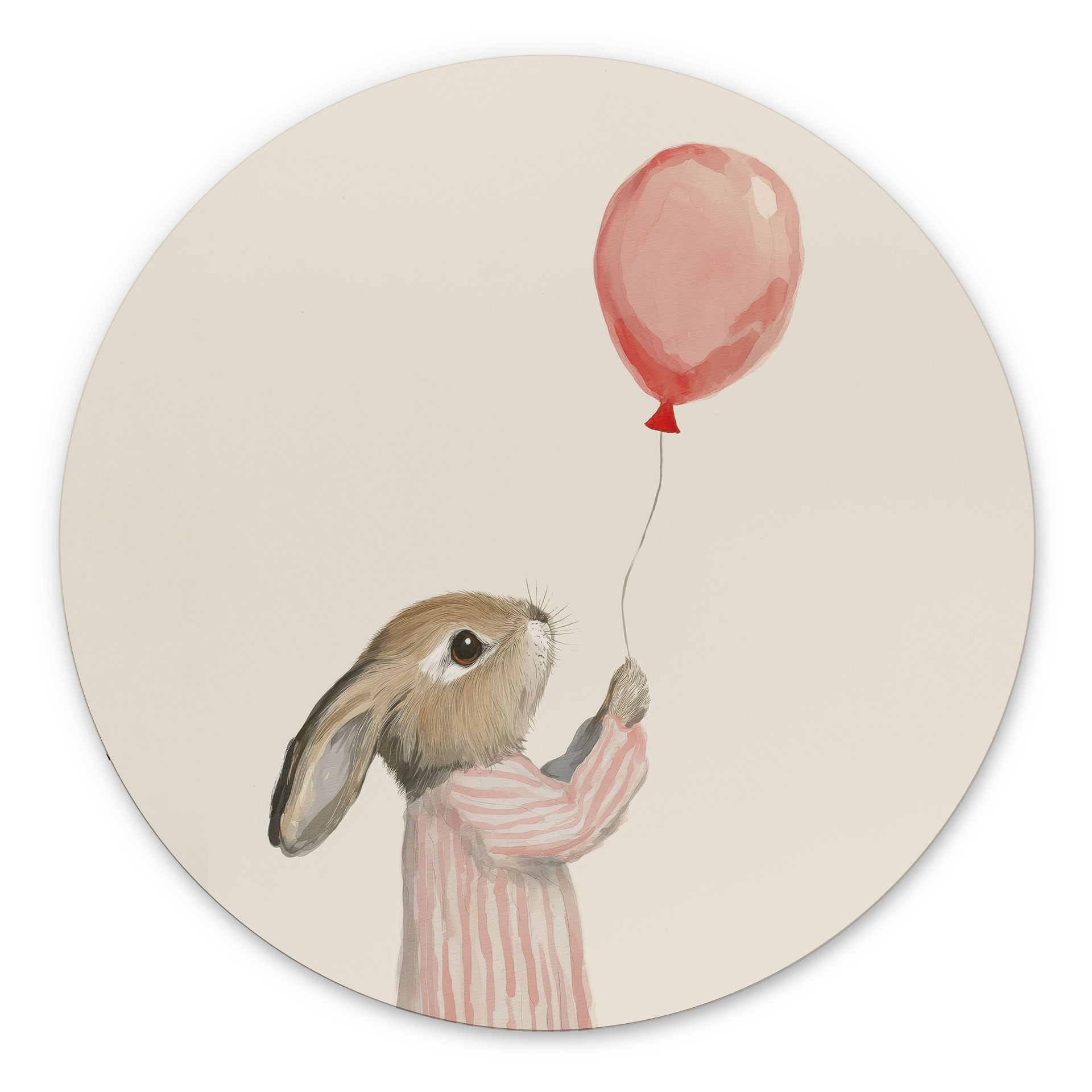 Billede Sød kanin med ballon - Treechild - rund – print på aluminium (Alu-Dibond)