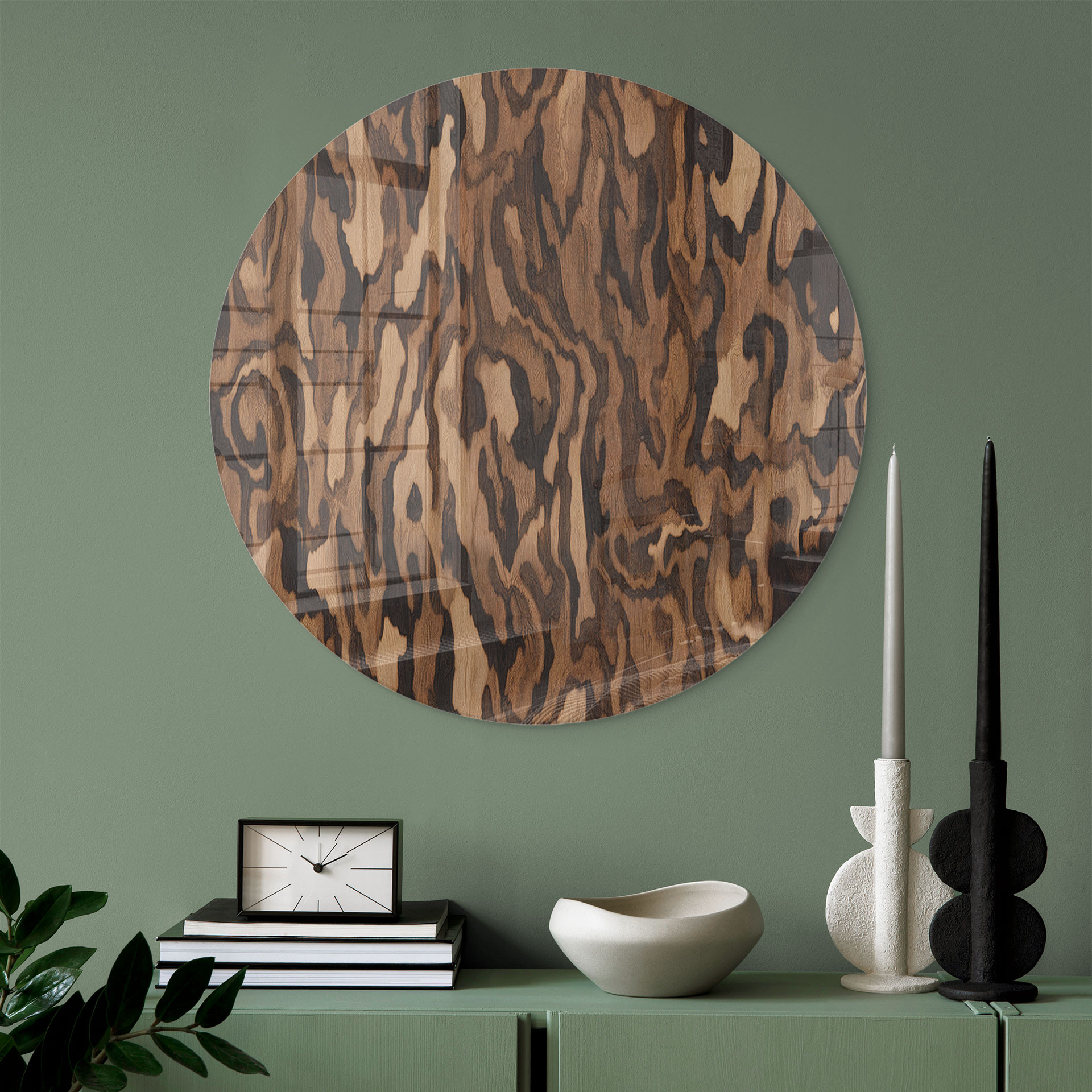 Tableau en Verre Ettore Walnut - Veinage de Bois Abstrait - Sir Edward x Grigory Gladarev - Rond