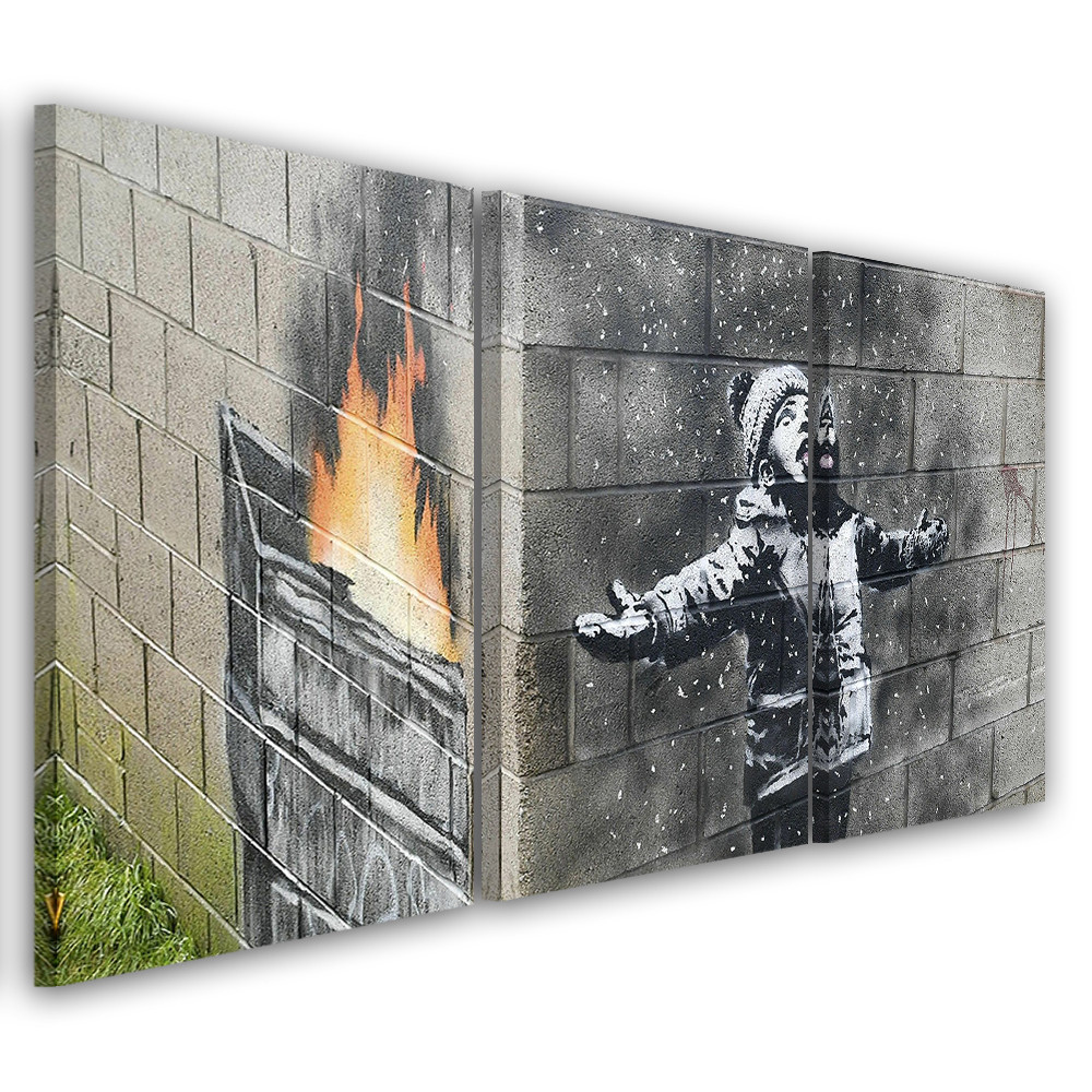 3 stykke lærredstryk, Banksy Smog Boy Street
