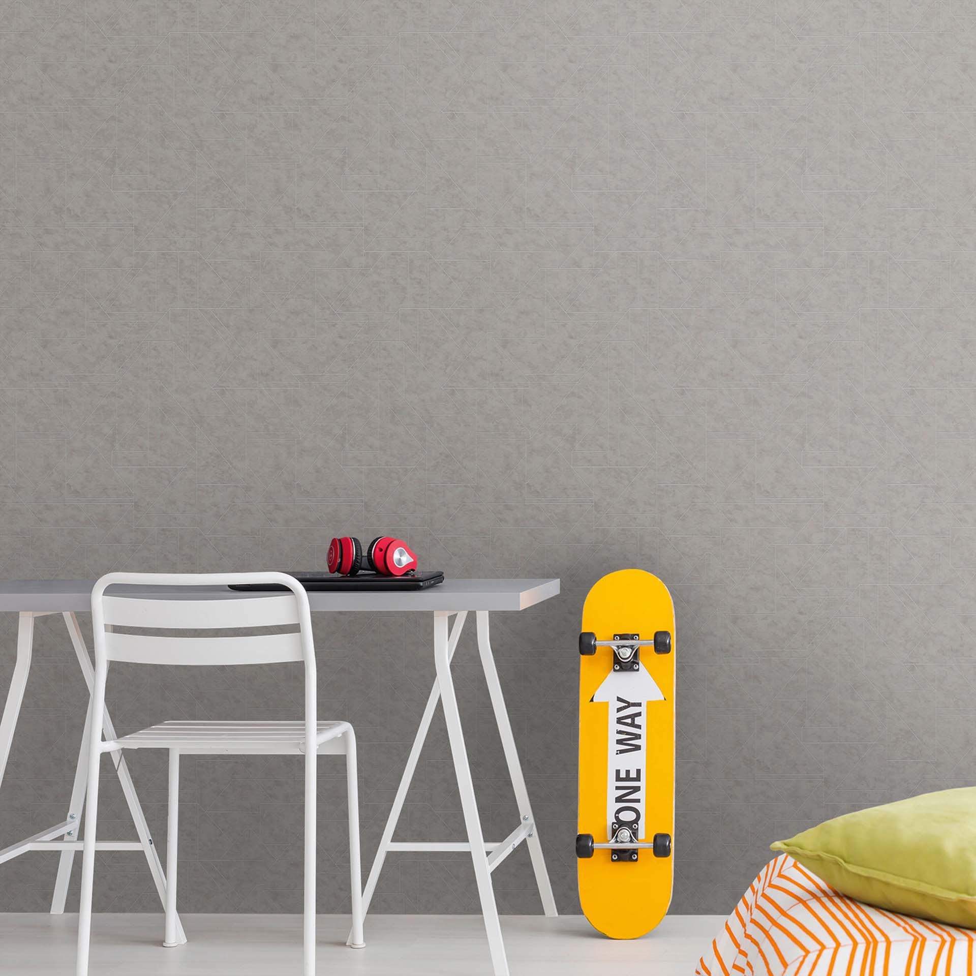 Design behang grijs modern - grafisch vliesbehang voor woonkamer, slaapkamer, hal
