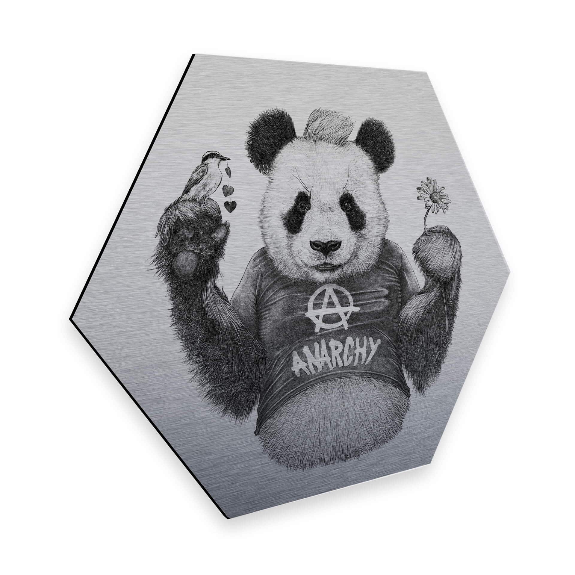 Hexagon - Alu-Dibond zilver effect Kools - Punk Panda