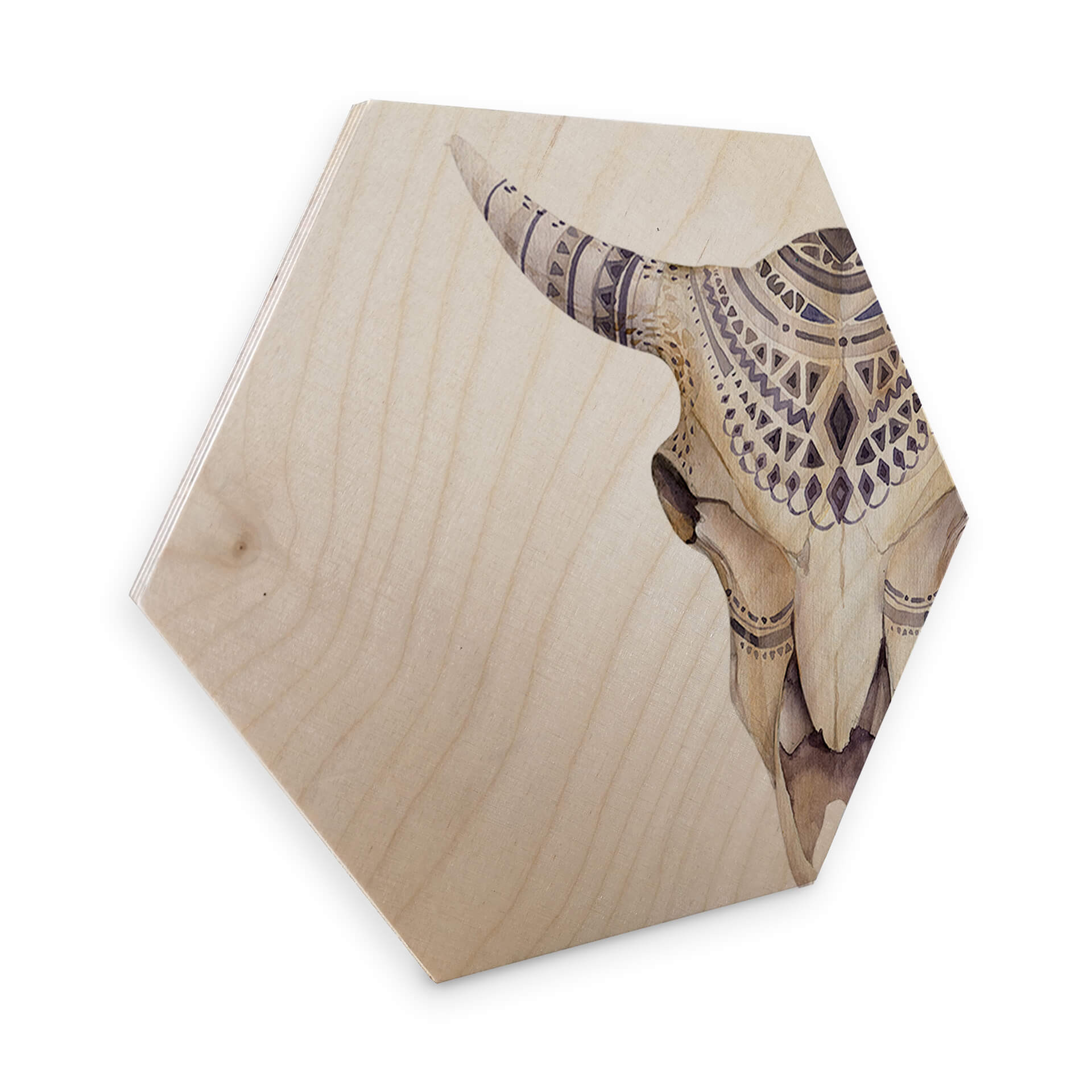 Hexagone - Bois placage bouleau - Kvilis - Crâne Boho