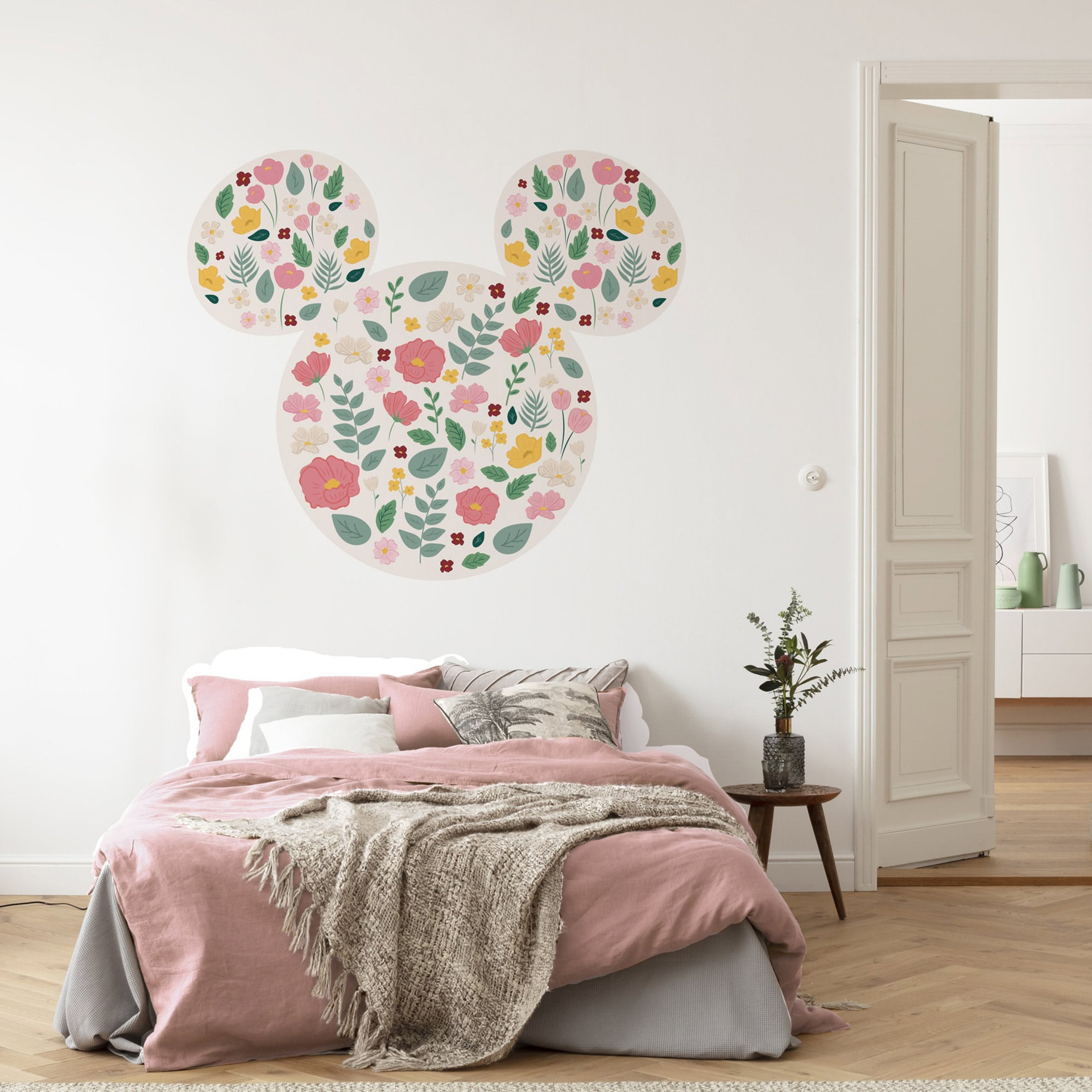 zelfklevend behang - Mickey Head Wilde Bloemen - 125 x 125 cm