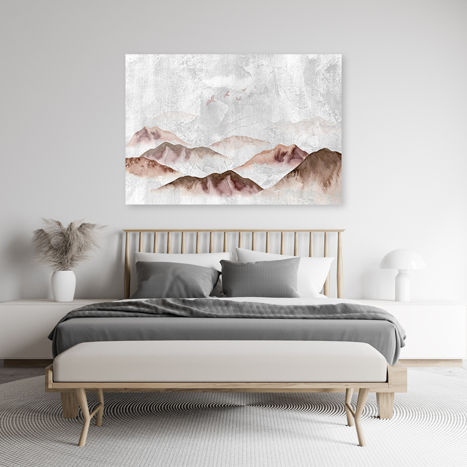 Canvasbillede, Boho-fugle over bjerge