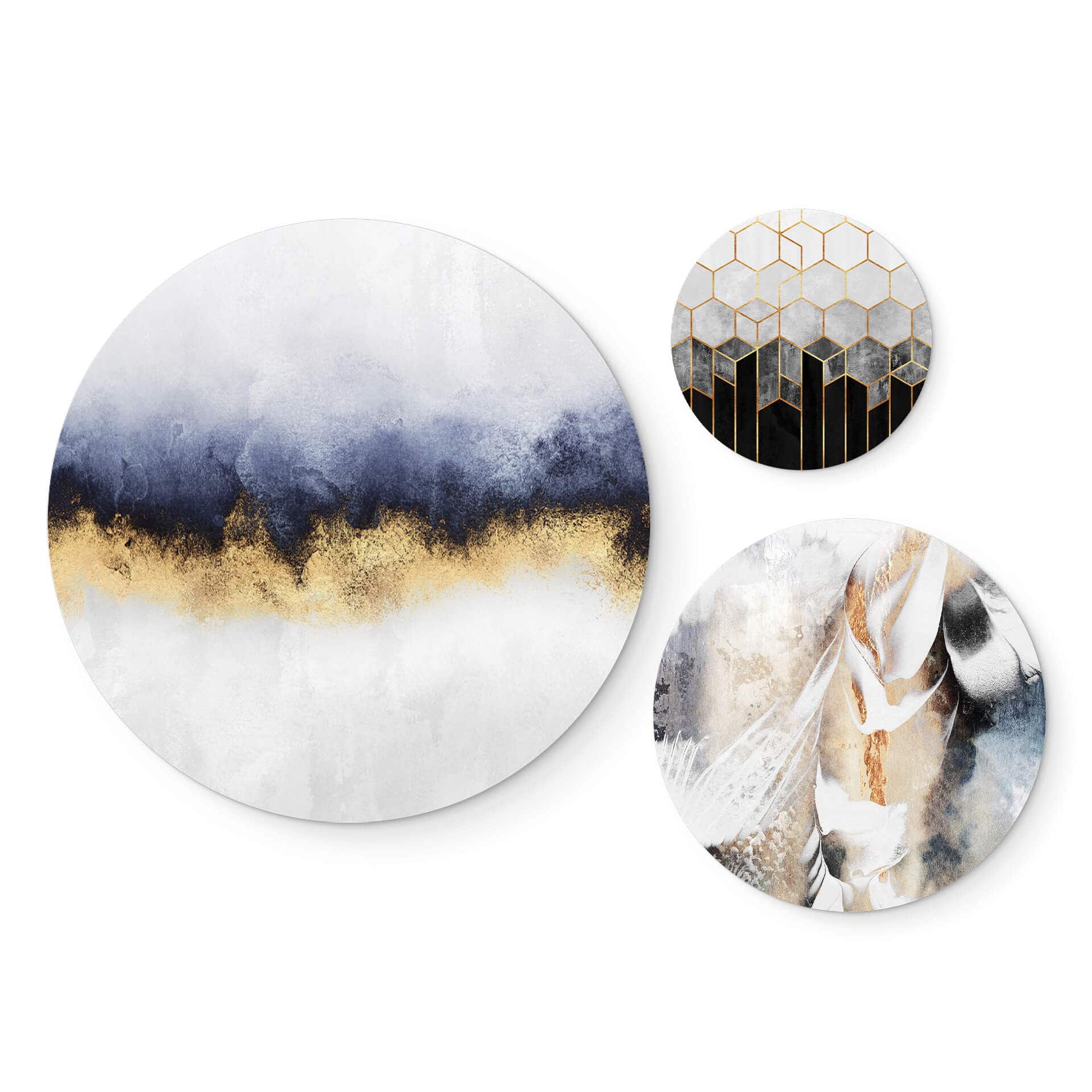 Tableau sur alu-Dibond rond Fredriksson - Golden Frost (set 3 pièces)