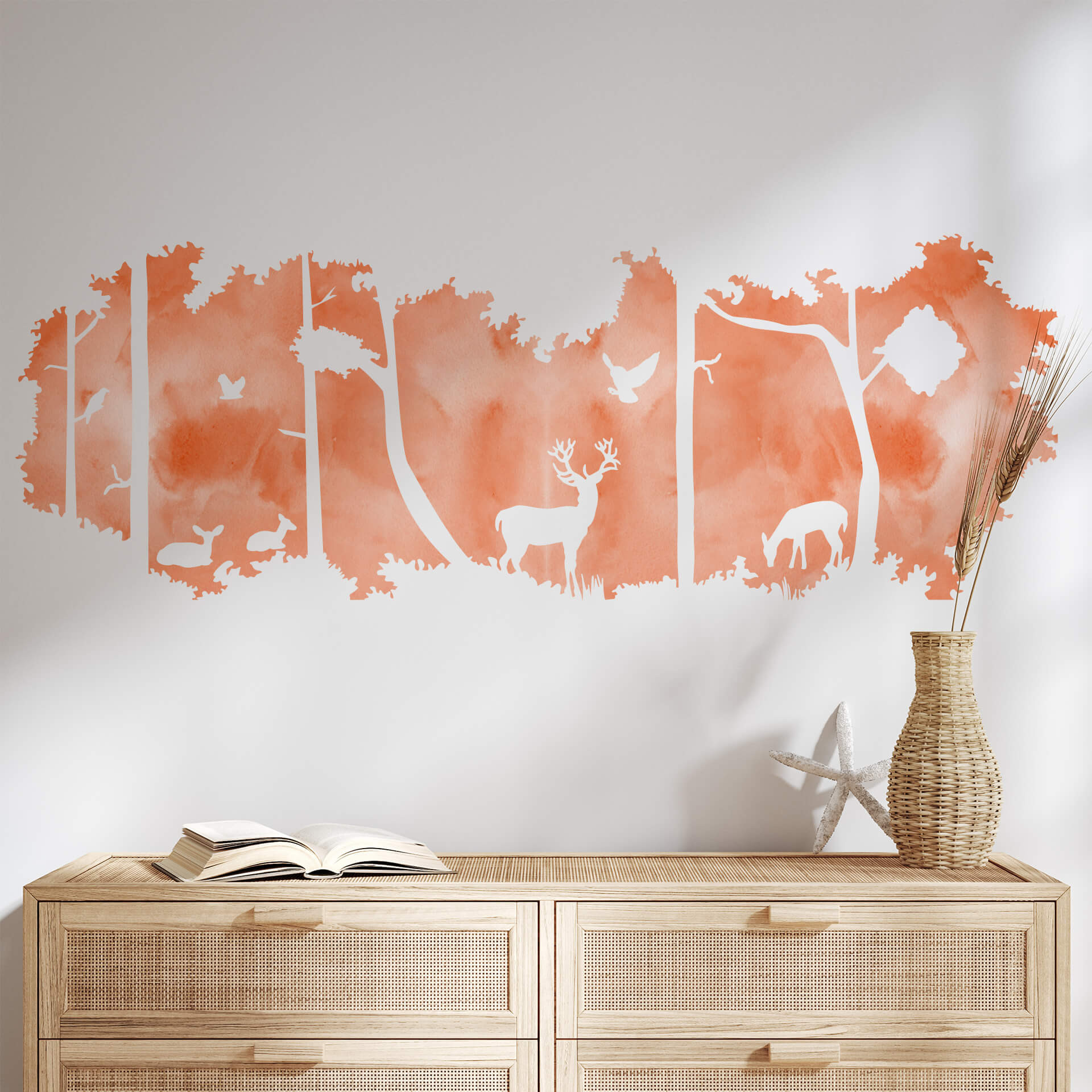 Wandtattoo Waldsilhouette Panorama Watercolor - Orange
