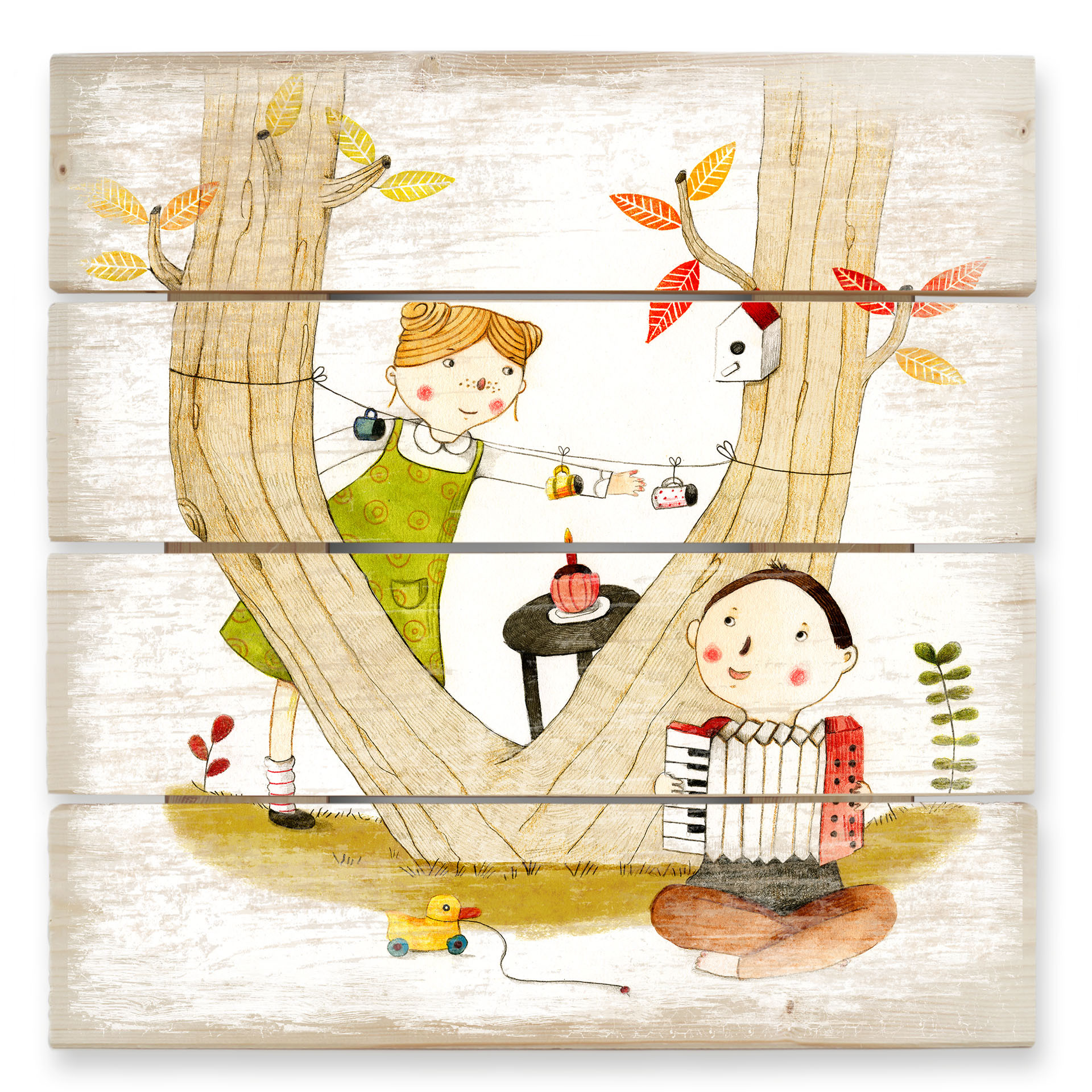 Obraz drewniany Loske - Piknik - 40x41,5 cm
