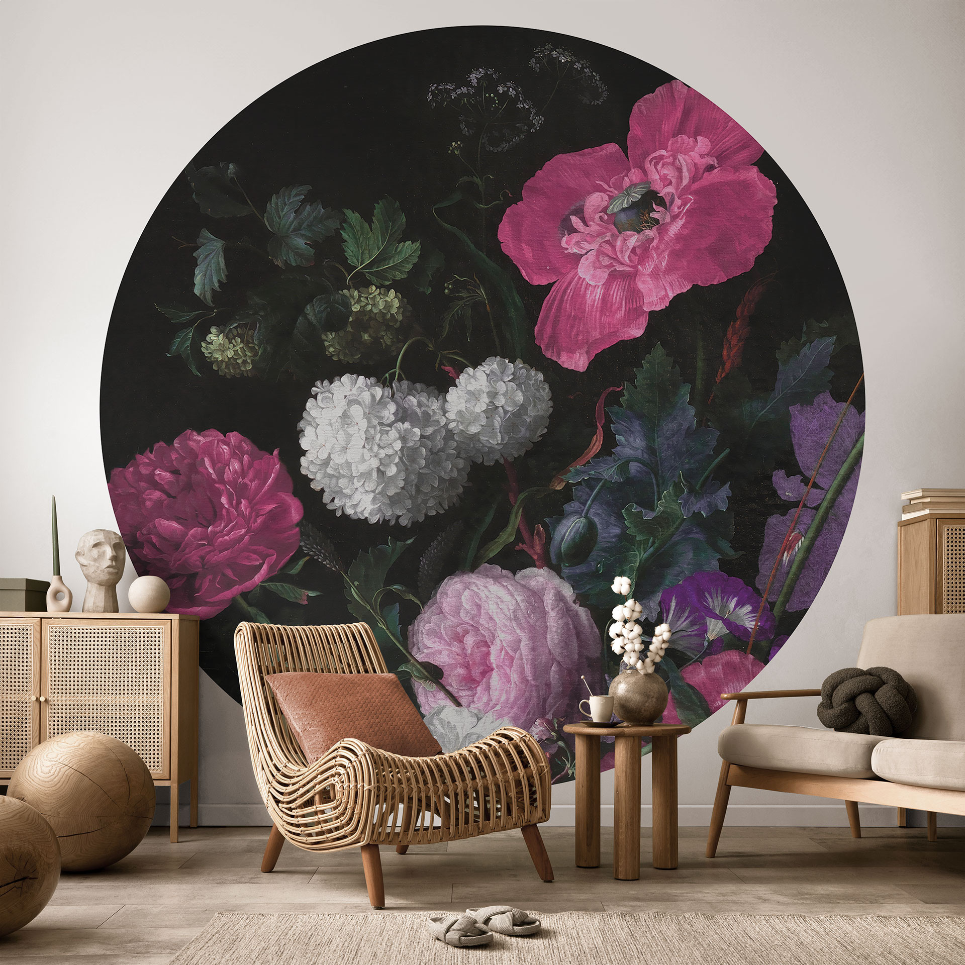 Bloemen Fotobehang Bloemenboeket in Mignon-stijl - Bloemdecor - Rond - vliesbehang/zelfklevend vlies