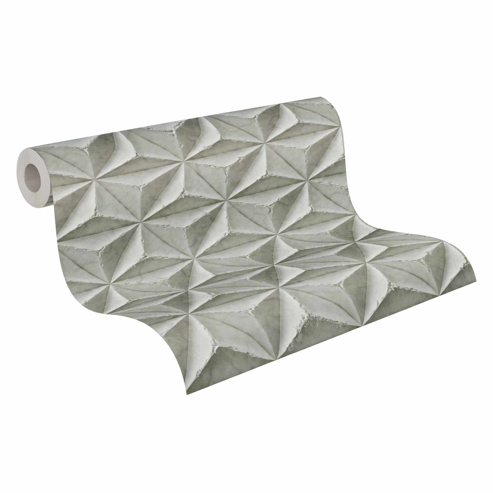 3D behang betonlook grijs - Vliesbehang met geometrisch monster - industriële look