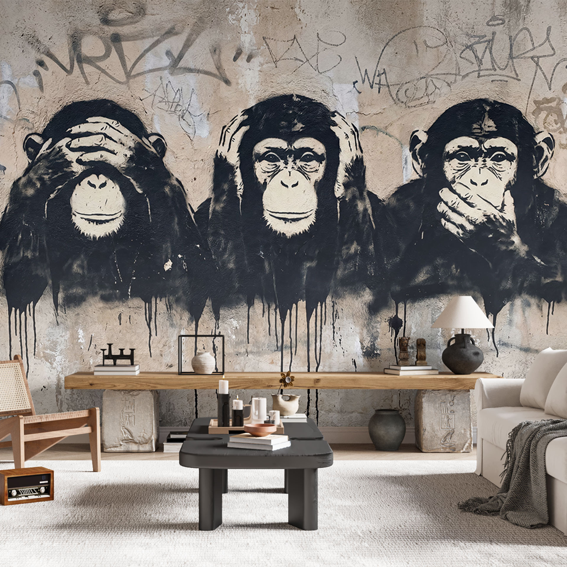 Fotobehang Drie Apen Streetart Graffiti - Magnusson