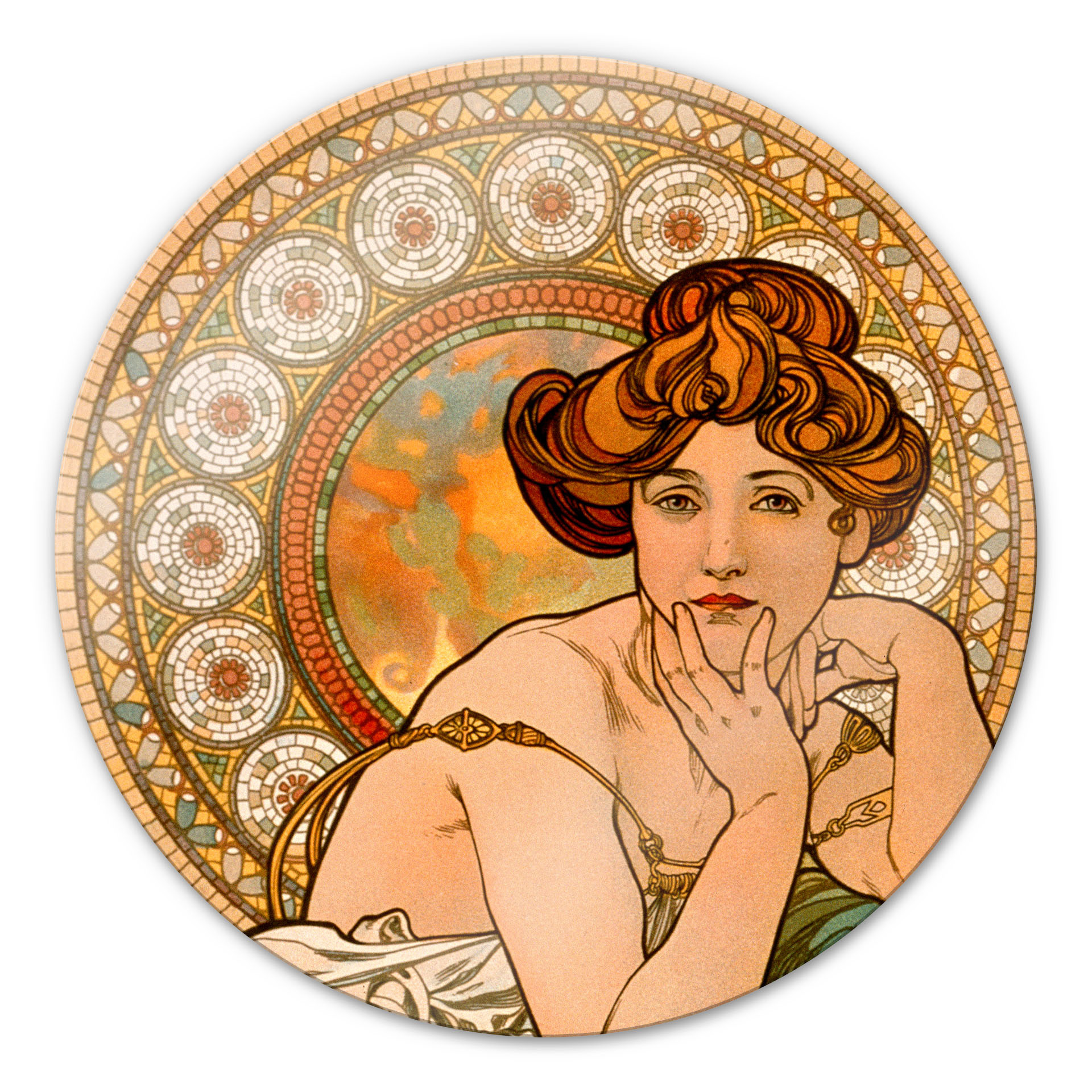 Tableau en verre - Mucha - Les Pierres Précieuses - La Topaze - rond