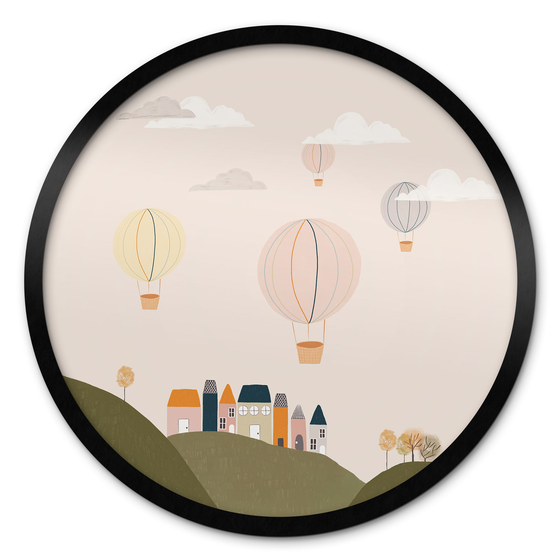 Poster Bunte Heißluftballons am Himmel - Menina Lisboa - Rund