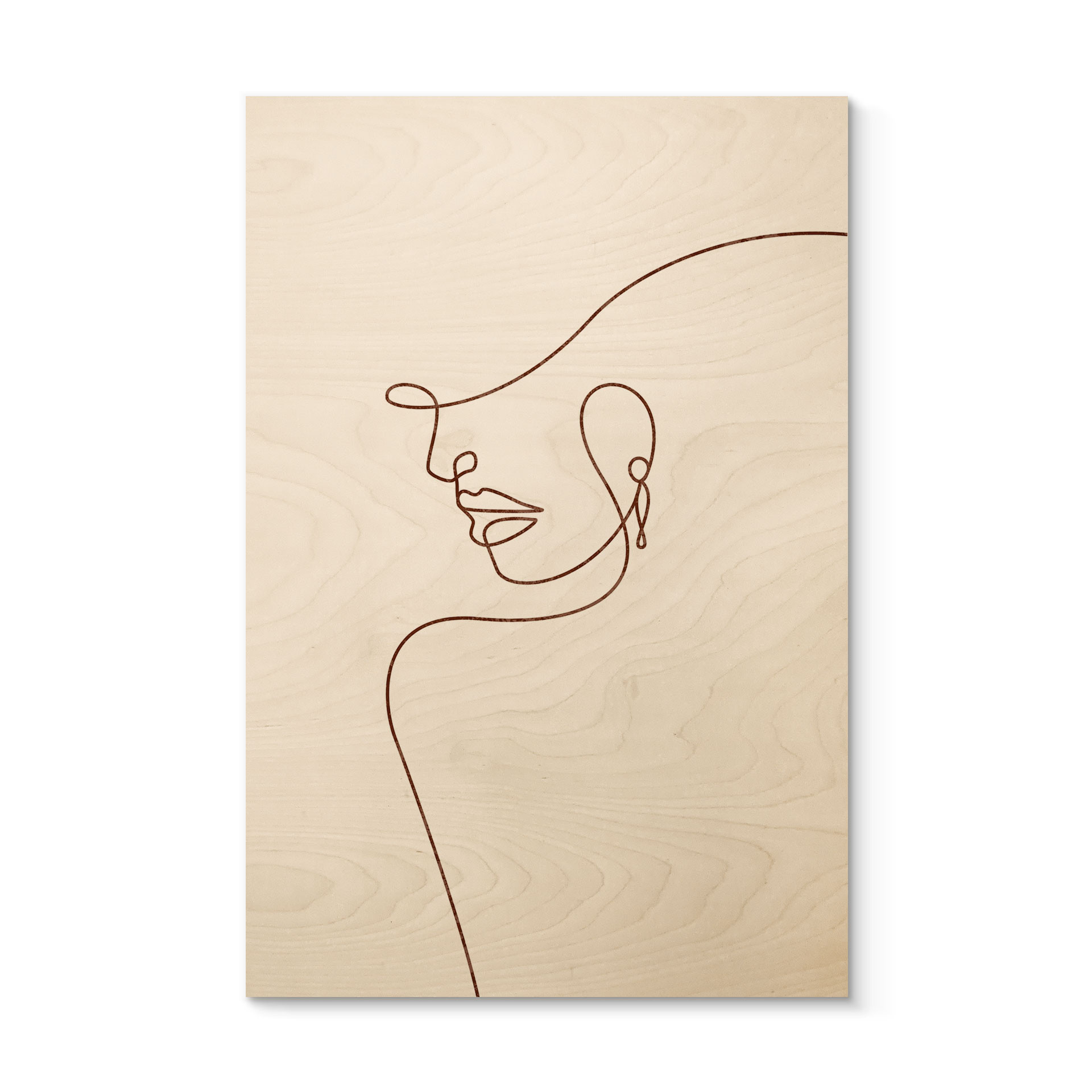 Plakat drewniany Delikatne kontury kobiety - Line Art - Tunaboylu