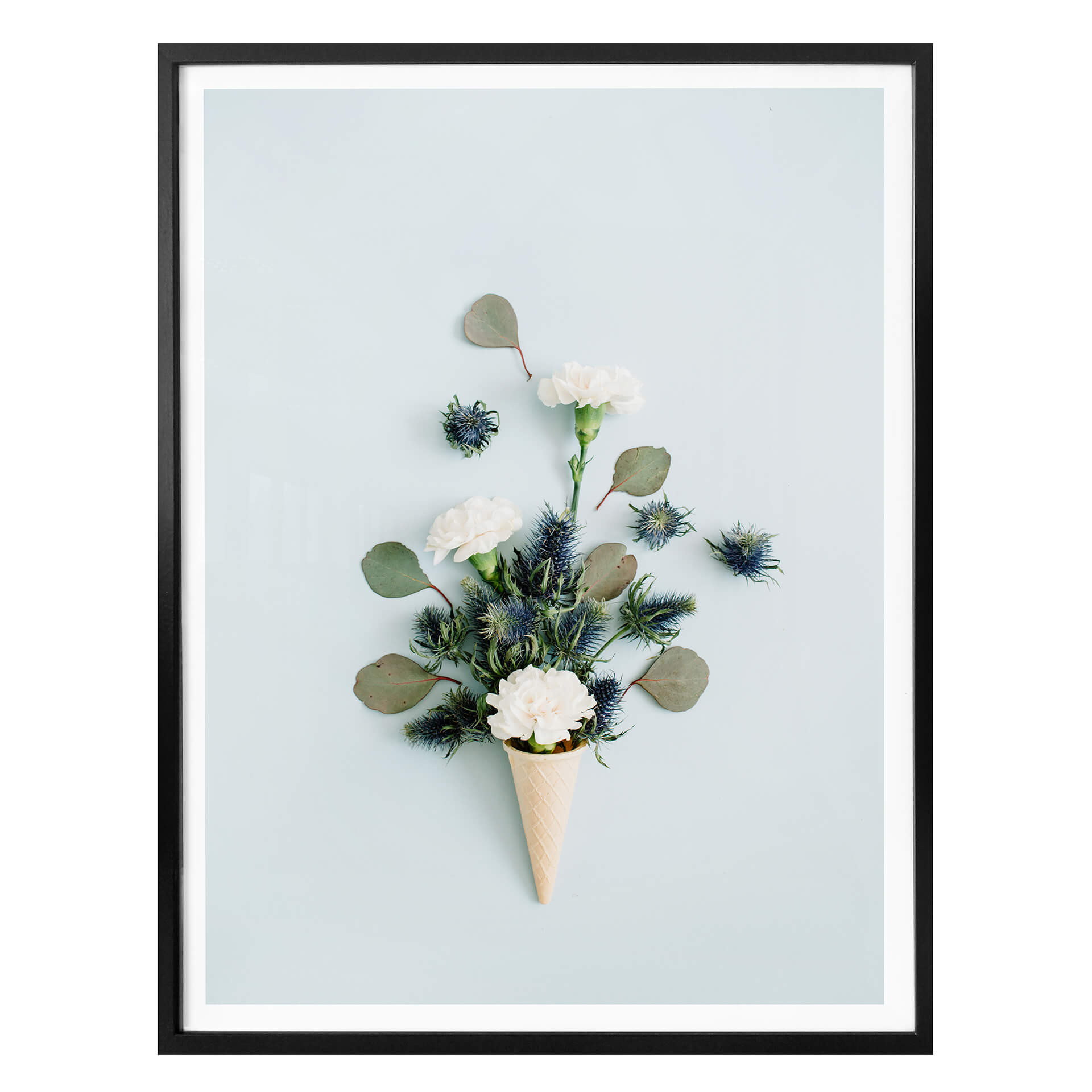 Poster Blüten in der Eistüte - blau