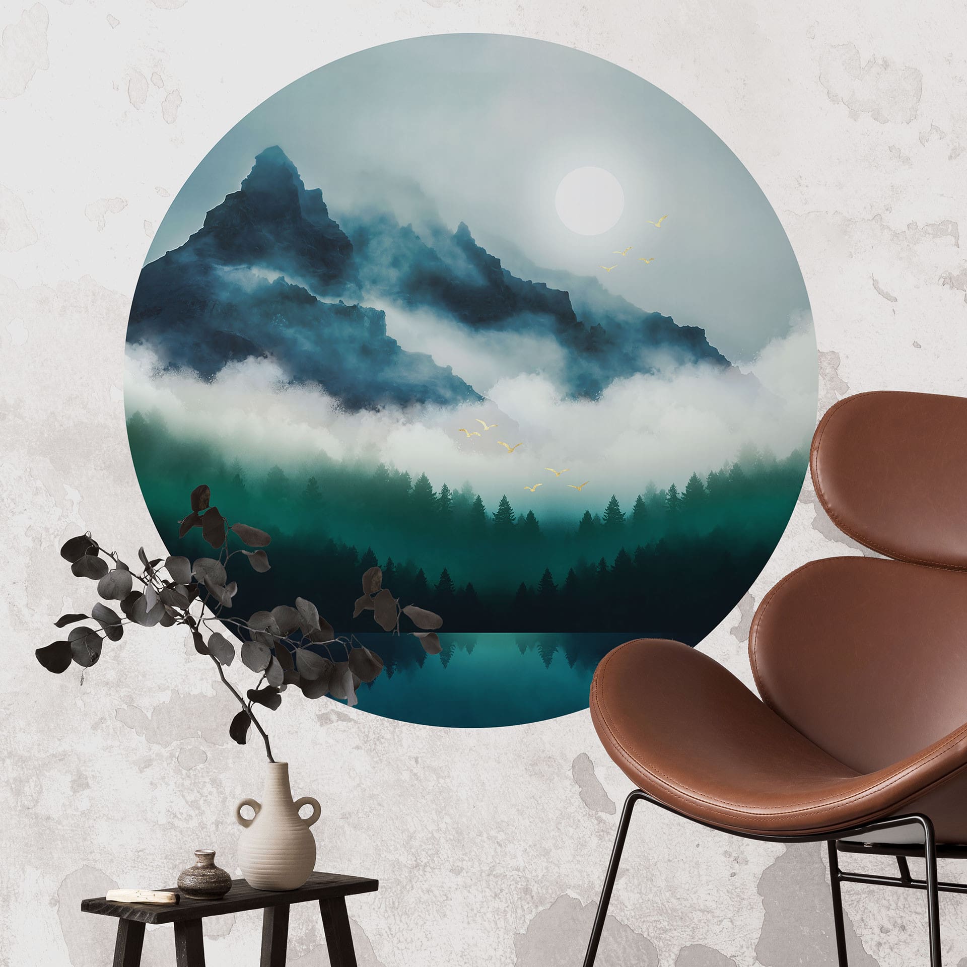 Naklejka na ścianę Mglisty krajobraz nocą - SpaceFrog Designs - Round