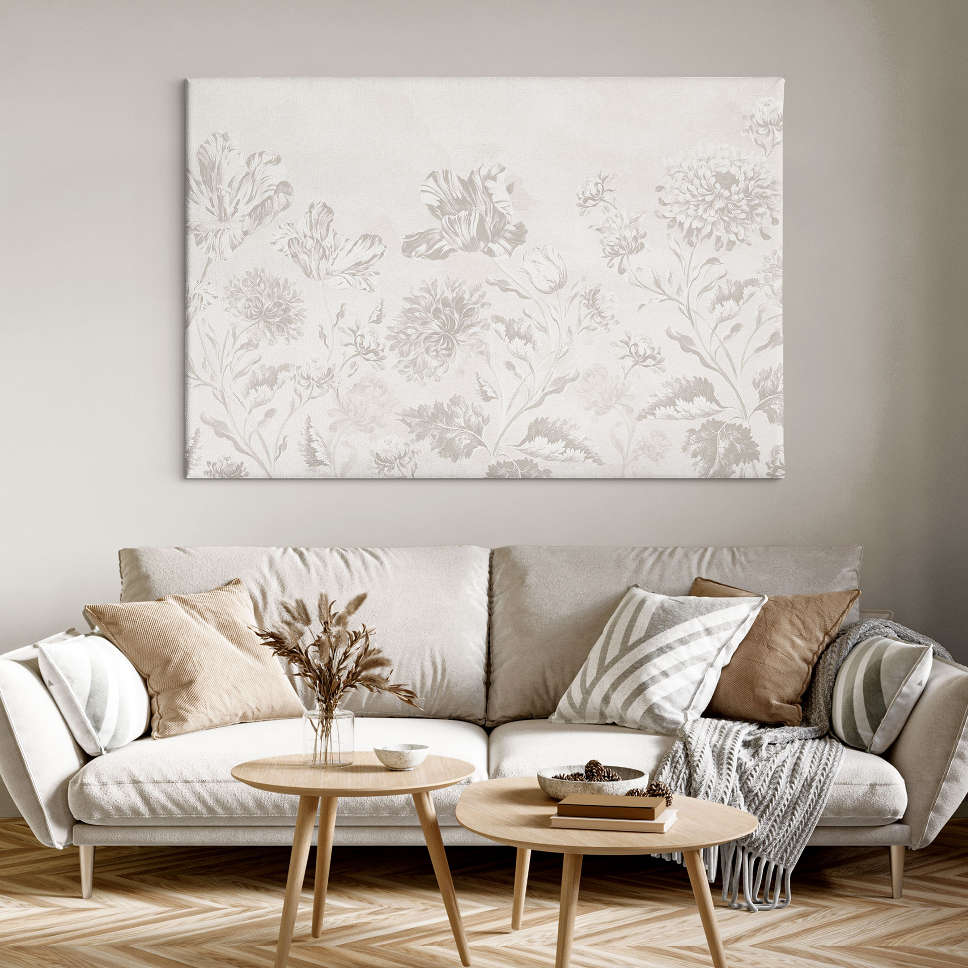 Obraz na płótnie kwiaty w kredowym odcieniu szarości - Bloomery Decor