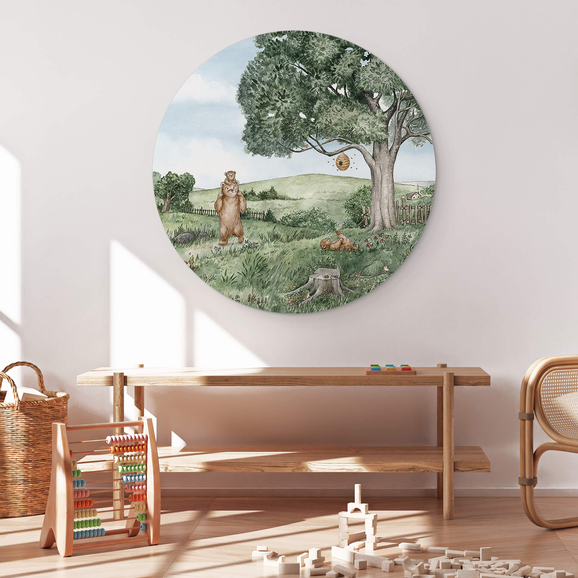 Tableau sur alu-Dibond rond Kikki Belle - Ours et Abeilles