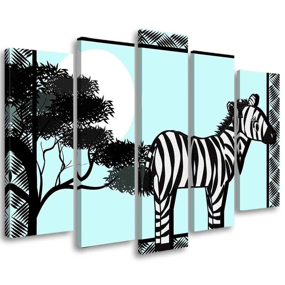 5 stykke lærredsprint, Zebra Safari blå