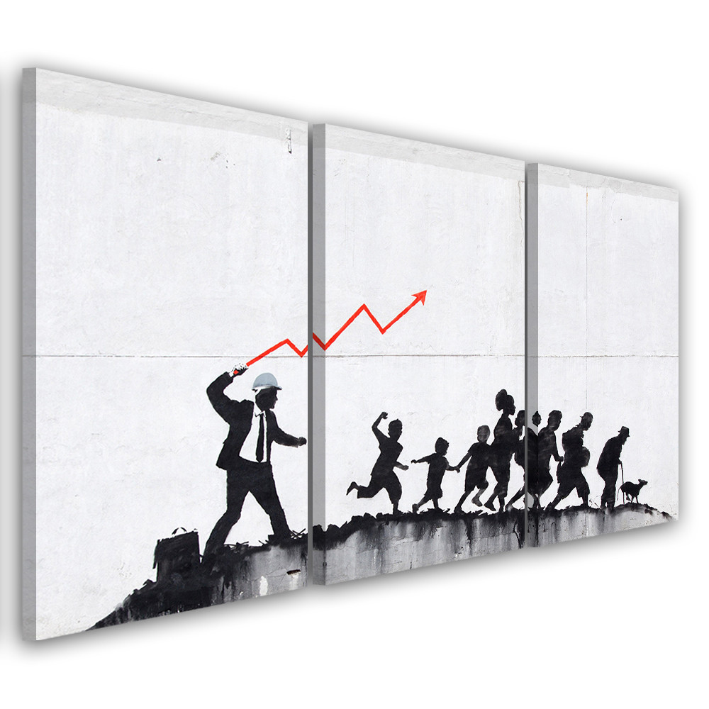 3 stykke lærredstryk, vægmaleri Banksy Graffiti