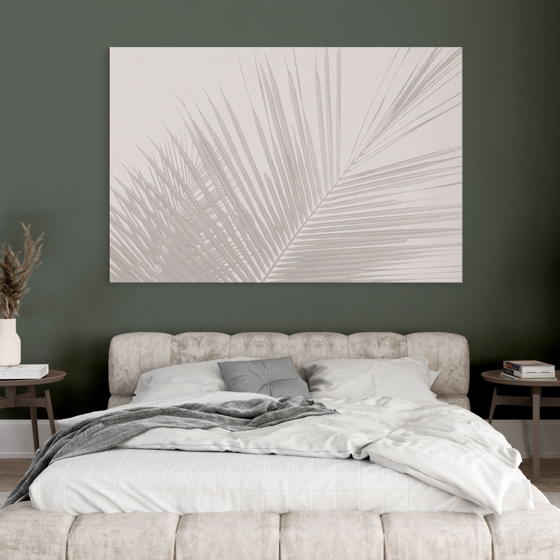 Billede af palmeblade i hørlook - Bloomery Decor – print på aluminium (Alu-Dibond)