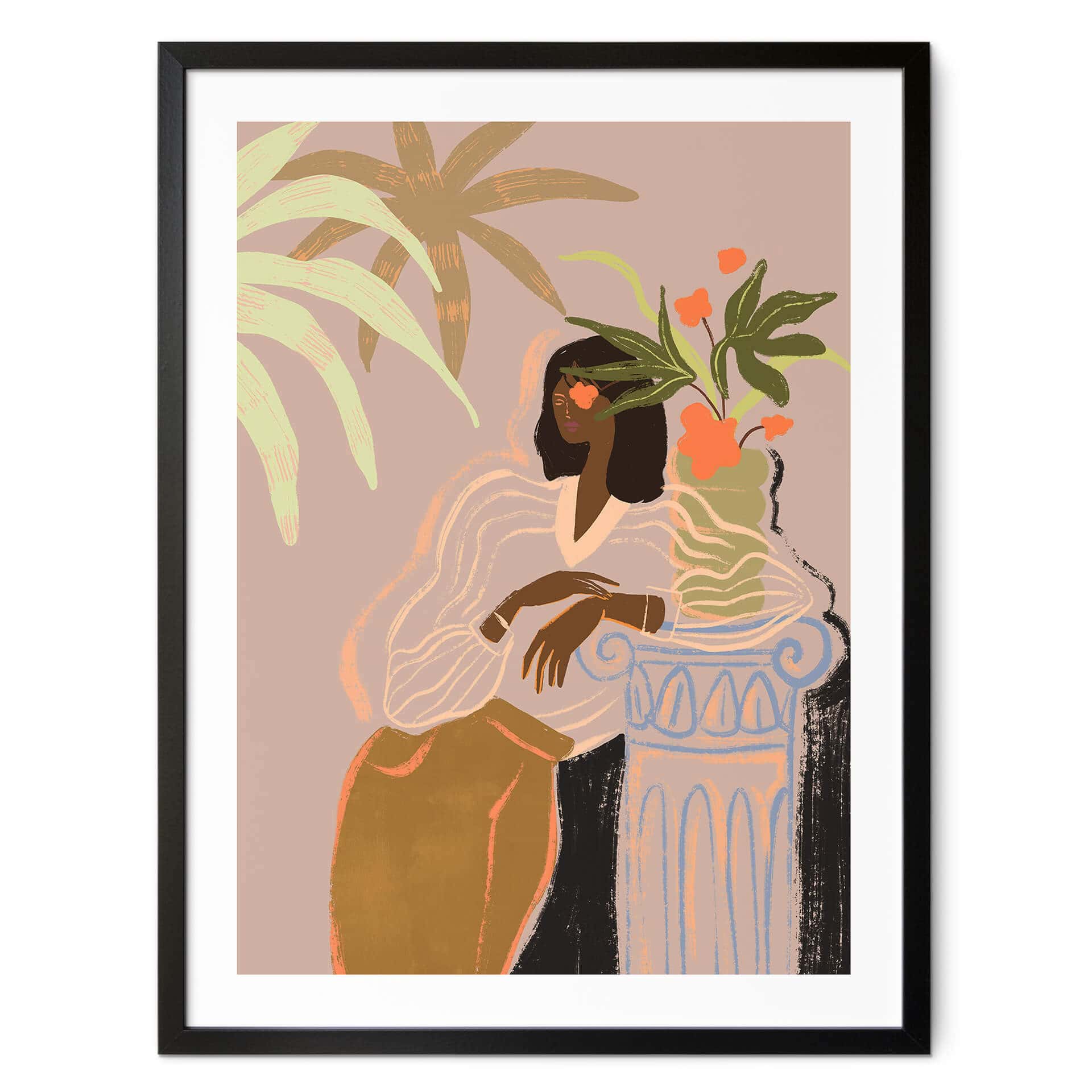 Poster Kunstdruck - Arty Guava - Frau unter tropischen Palmen