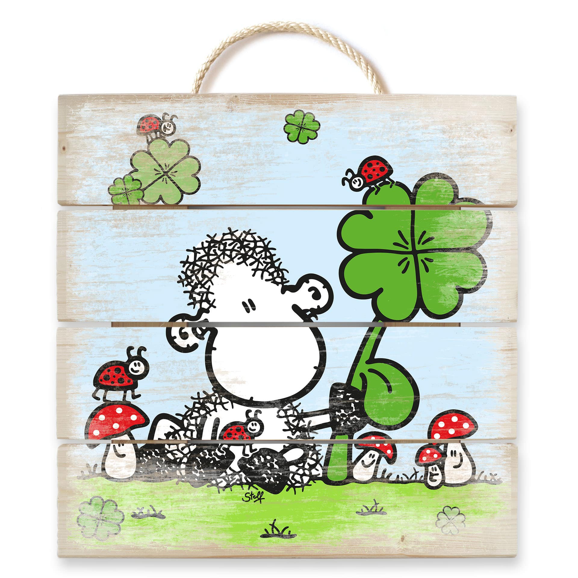 Stampa su legno Sheepworld - buona fortuna!