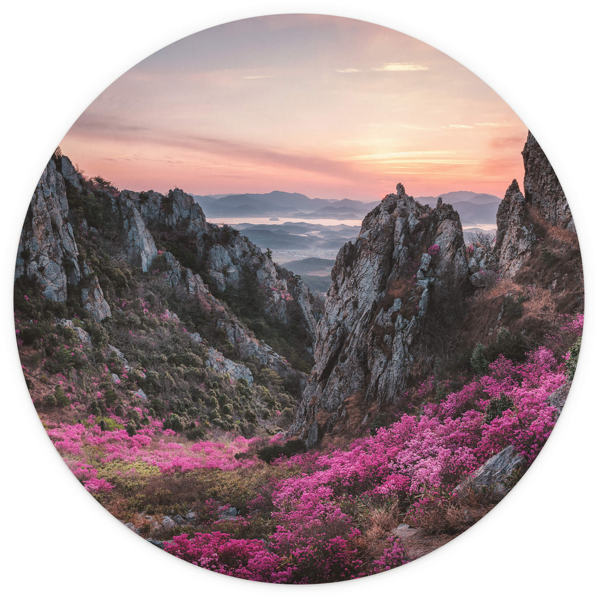 Behangcirkel Seo Rotsachtig Landschap bij zonsondergang - vliesbehang/zelfklevend vliesbehang