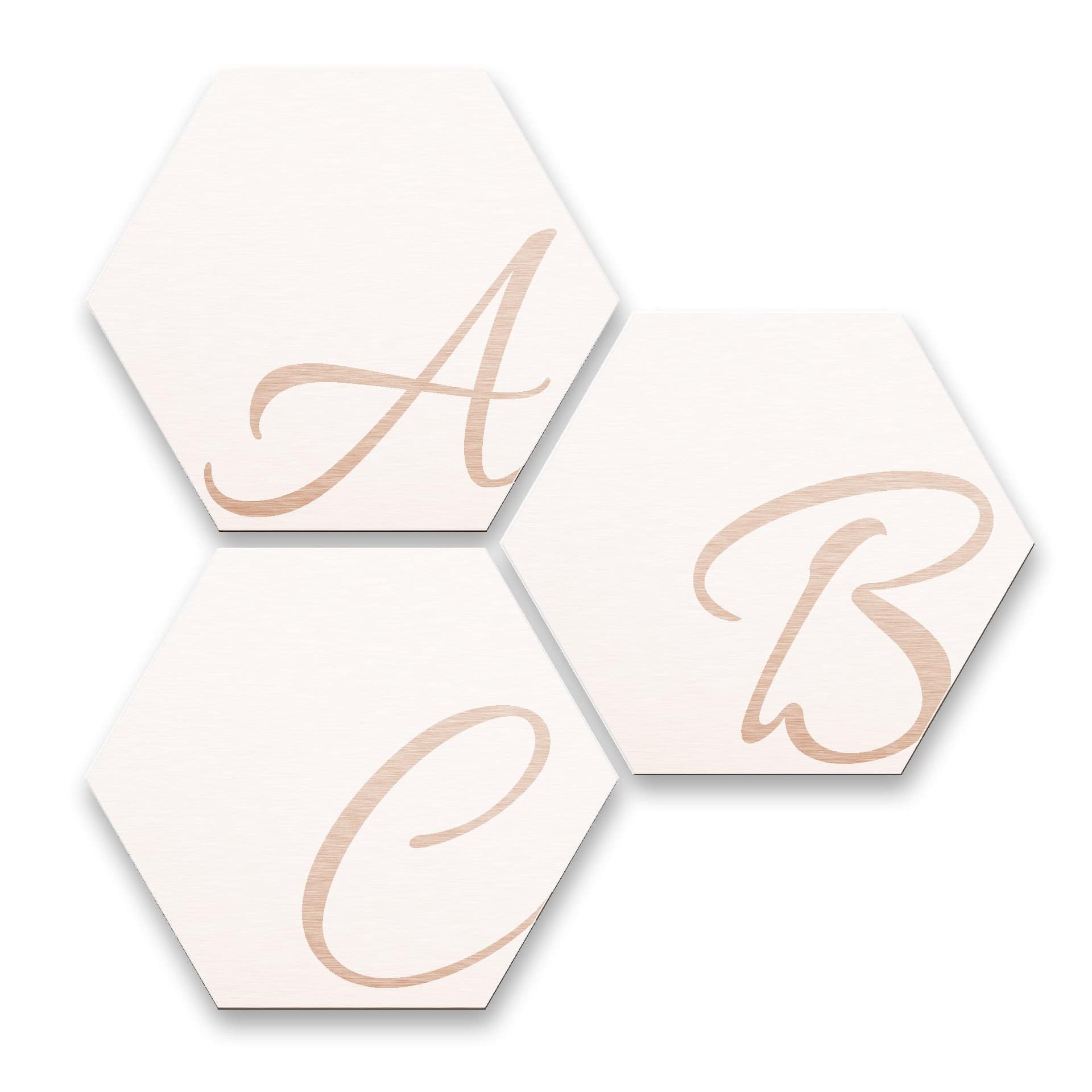 Hexagon bogstaver - Alu-dibond Kobbereffekt, hvid