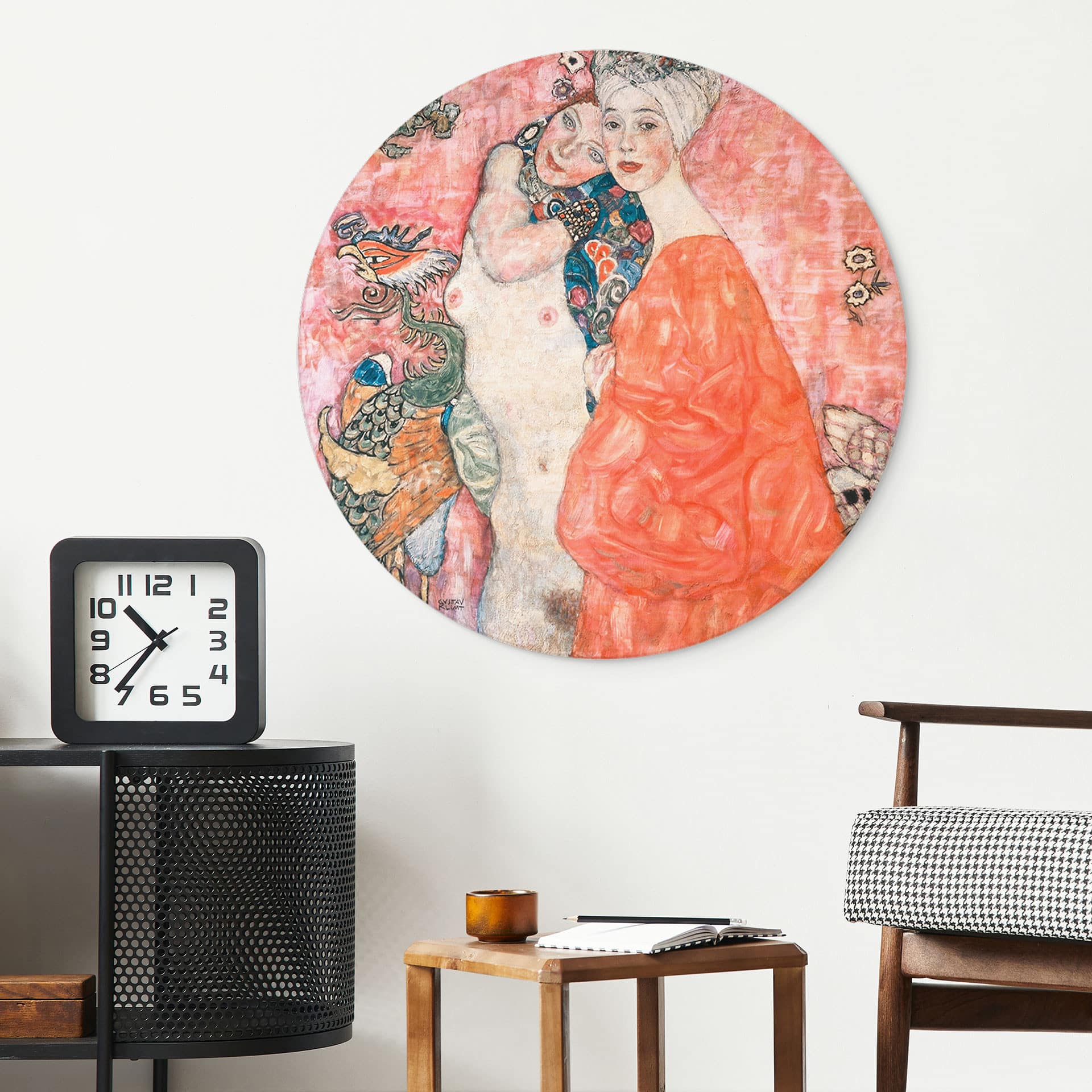 Billede Klimt - Veninderne - rund â€“ print på aluminium (Alu-Dibond)