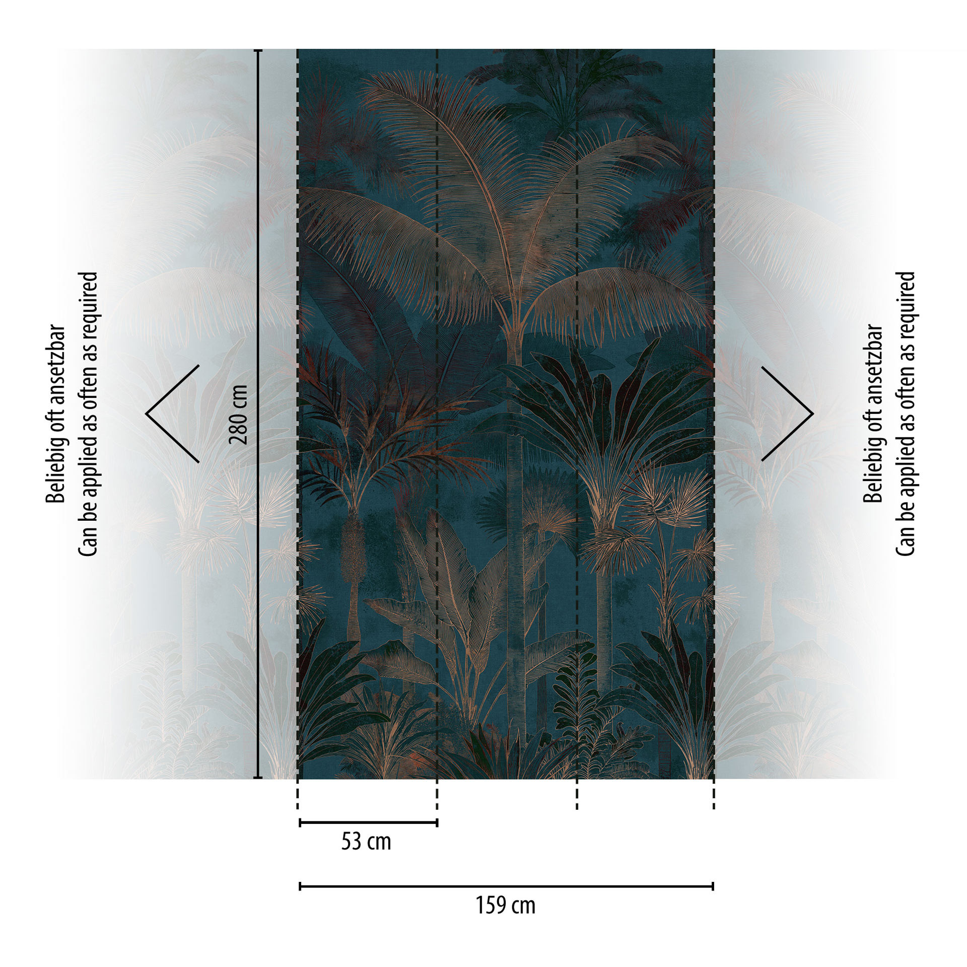 Fototapet palmer jungle udvidelig blå brun 159x280 cm Ikke-vævet tapet
