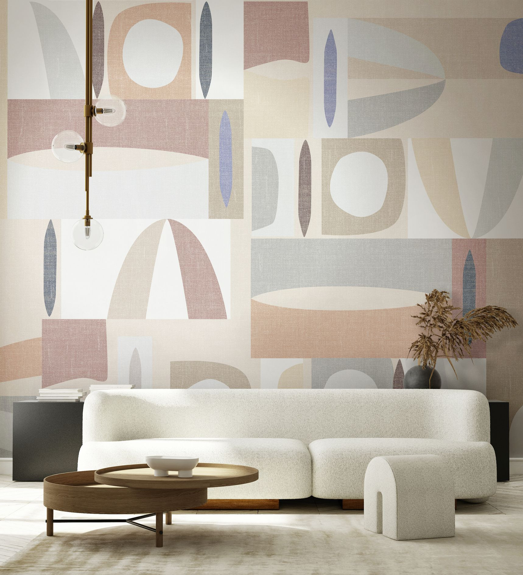 Papier peint photo Géométrie abstraite dans les tons beige, rose et bleu Moderne 2,7 x 2,12 m