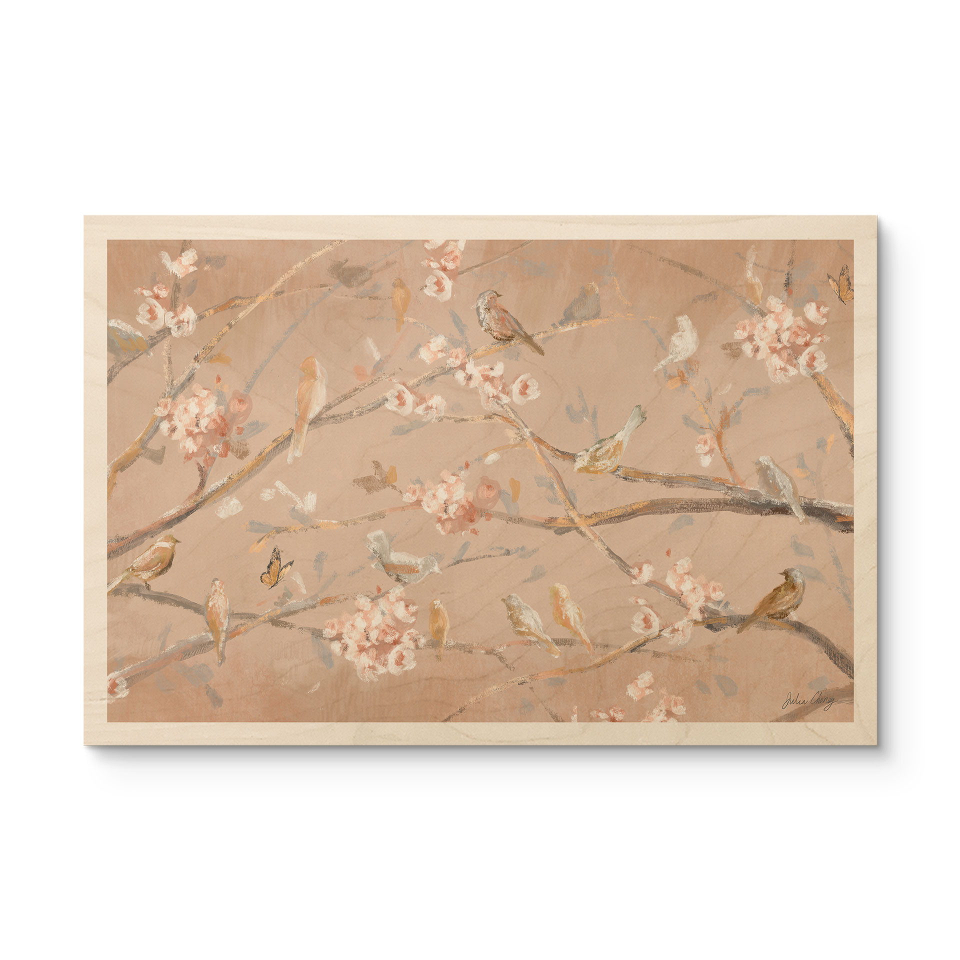 Tableau sur bois Oiseaux sur Fleurs de Cerisier - Cheney