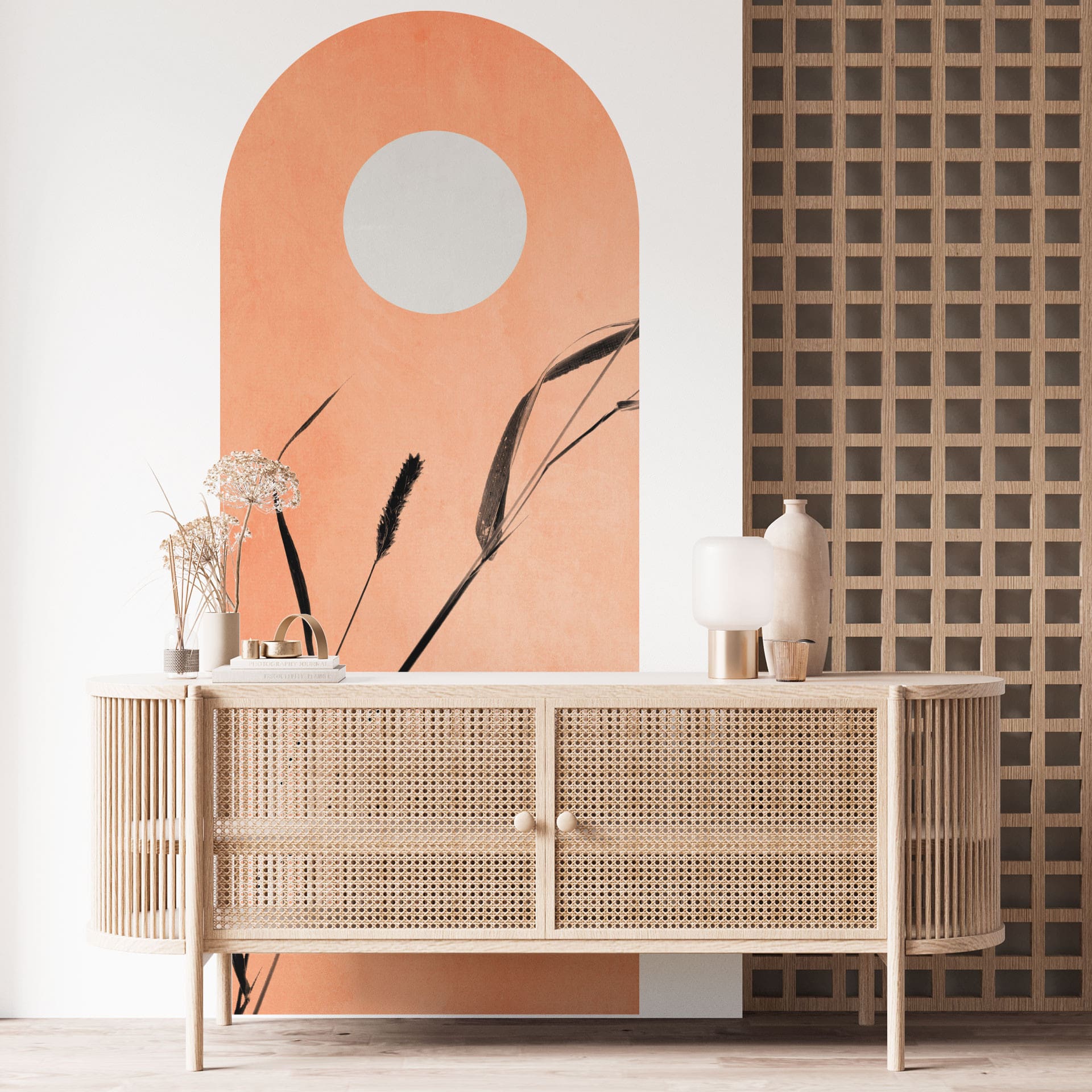 Wallsticker buet vægpanel siv i ferskenfarvet solskin - Cubistika - smal