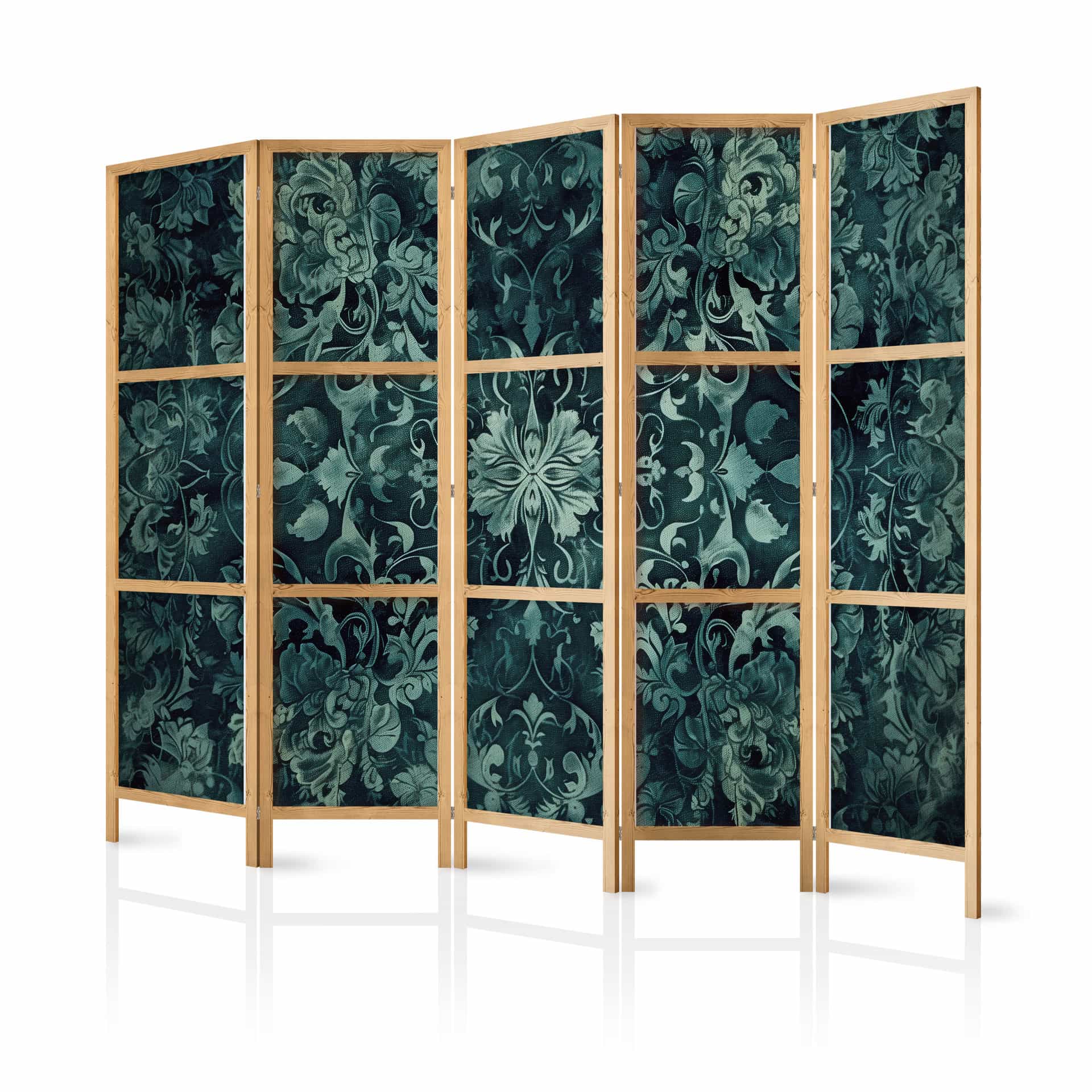 Japanischer Paravent, Raumteiler freistehend, Trennwand - Oriental Pattern Carpet - Emerald Ornament