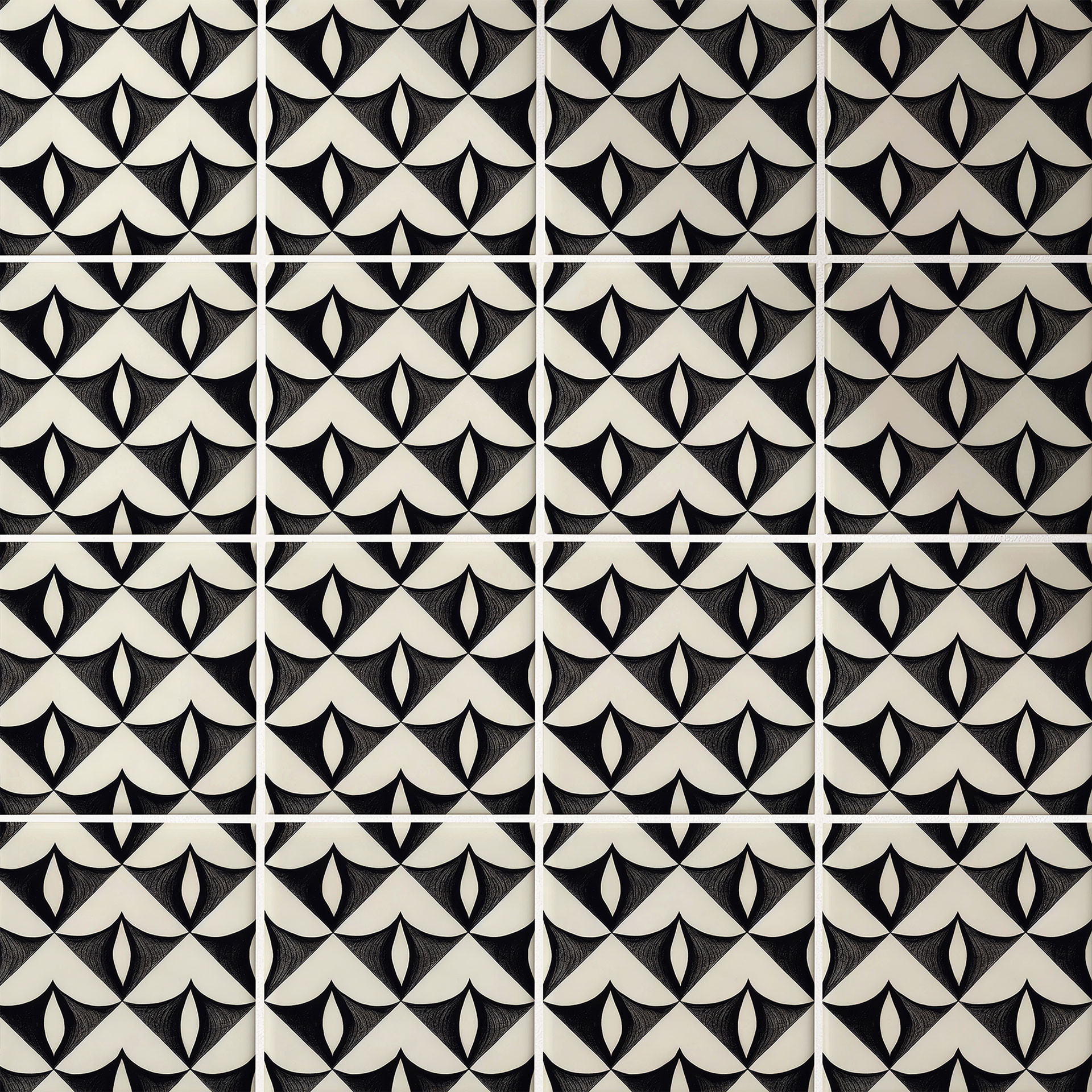 Naklejki na płytki Geometryczne ornamenty w kolorze czarno-beżowym - Treechild - zestaw 12 sztuk
