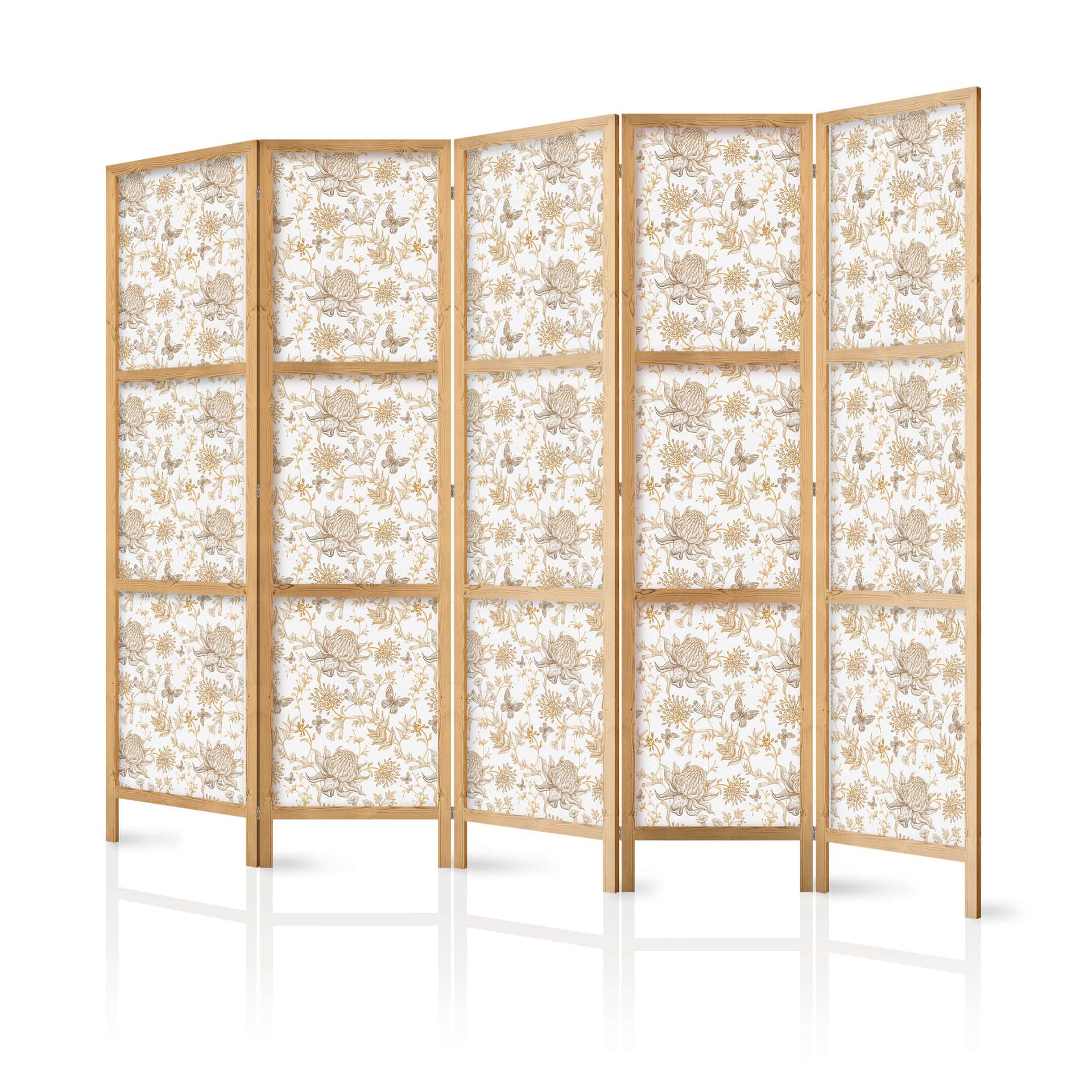 Japanischer Paravent, Raumteiler freistehend, Trennwand - Beige Shades of Nature