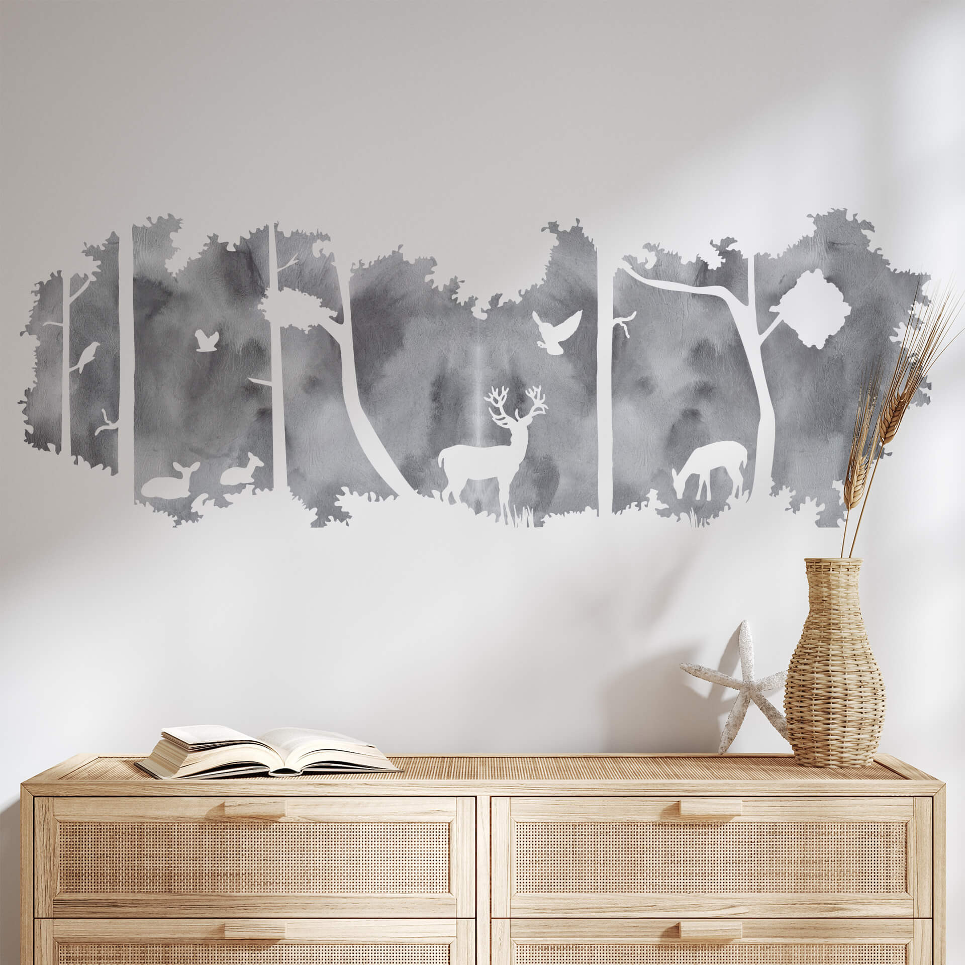 Wandtattoo Waldsilhouette Panorama Watercolor - Grau
