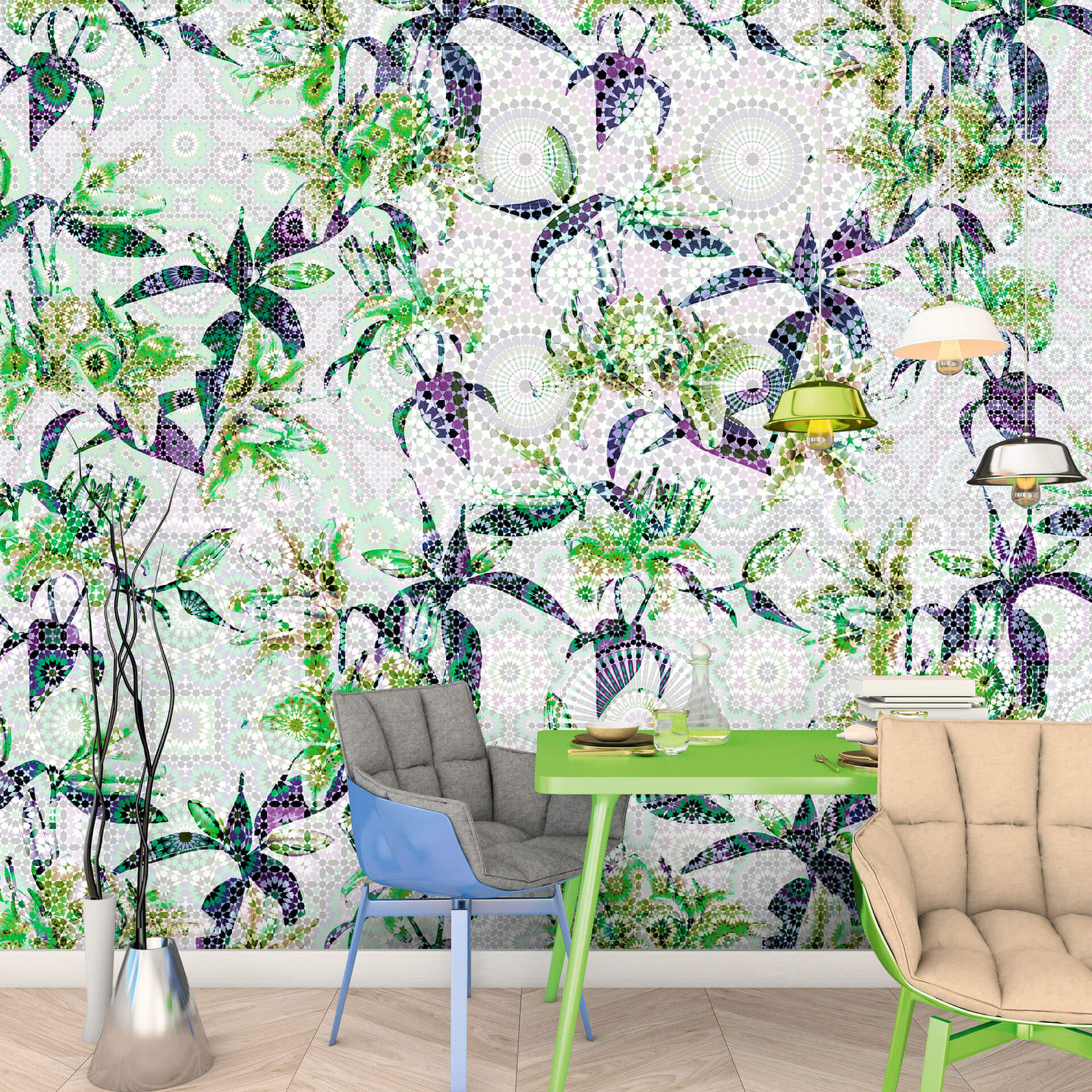 Livingwalls Fotobehang Walls by Patel mosaic lilies 3