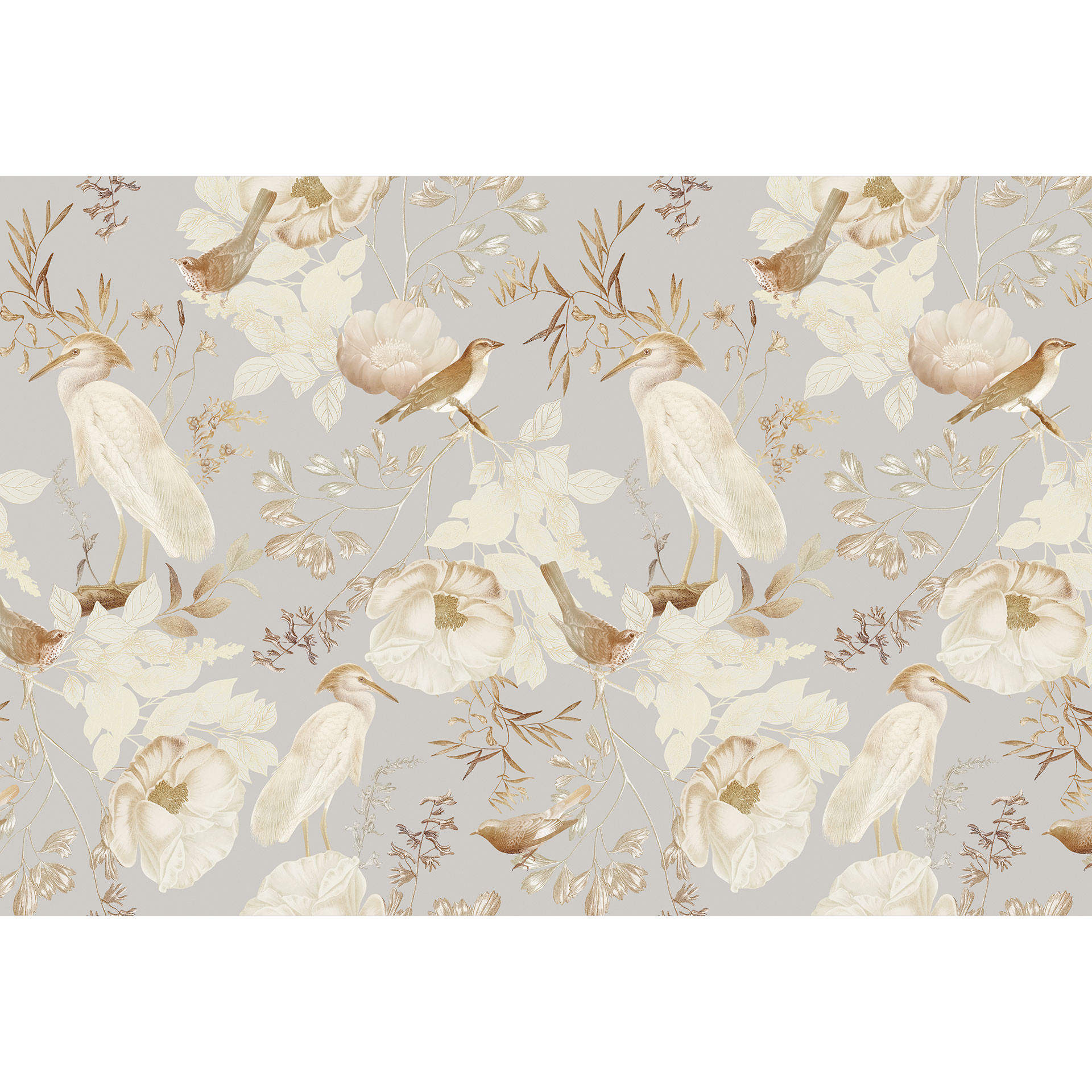Fotobehang Vogels tussen witte bloemen - UN Designs
