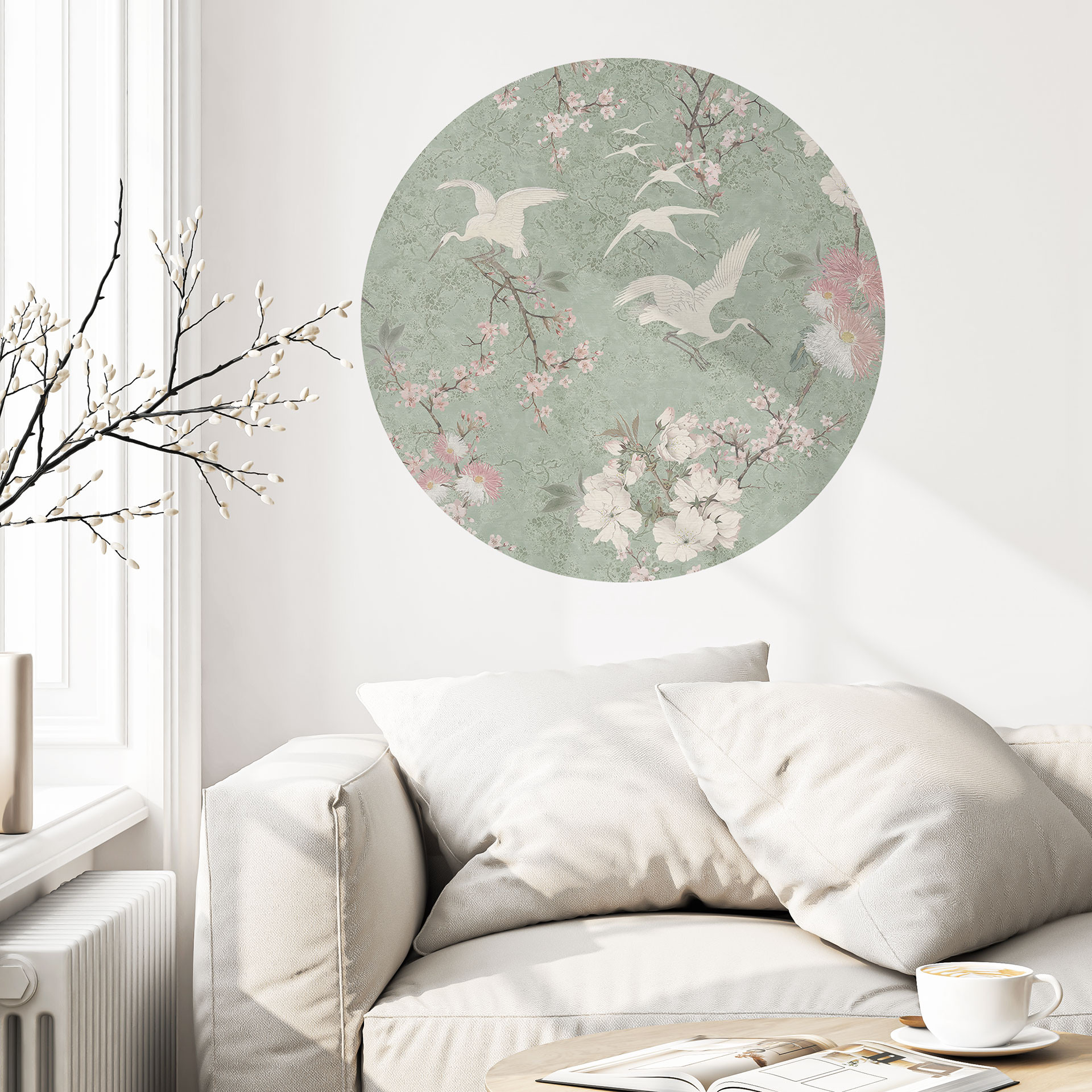 Naklejka na ścianę Żurawie w kolorze zielonym - Bloomery Decor - Okrągła