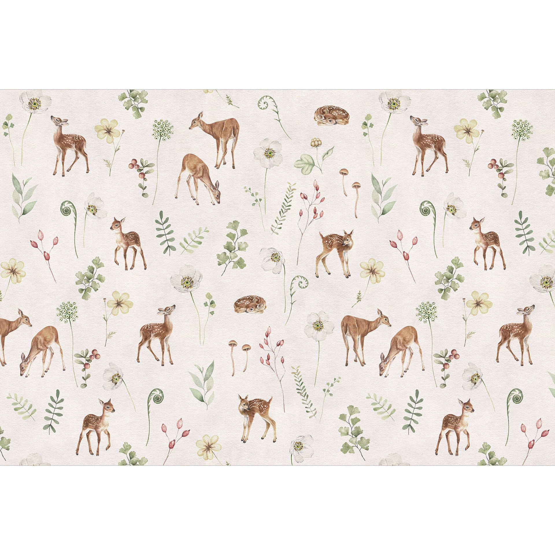 Papier peint Petit chevreuil parmi les fleurs - Kikki Belle