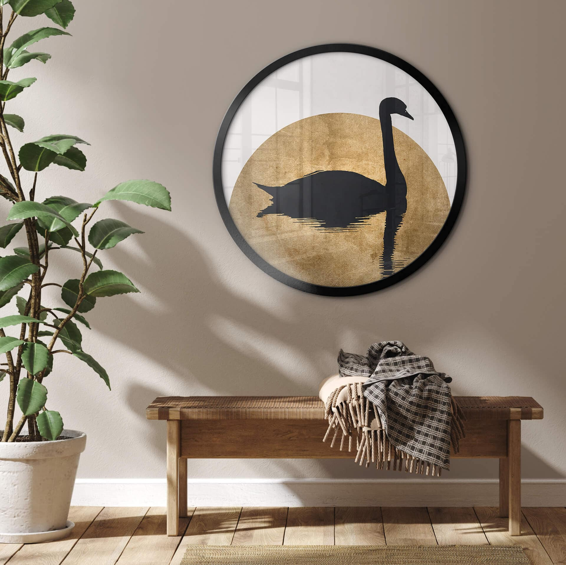 Poster Kubistika - Cygne et pleine lune - Rond