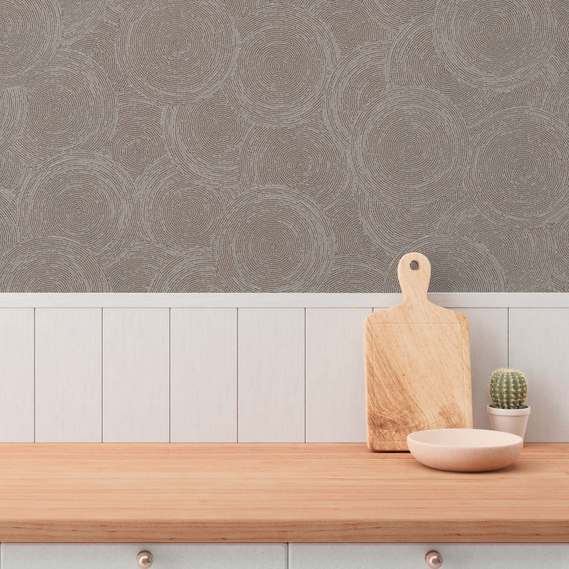 3D behang cirkelpatroon bruin beige grijs - Vliesbehang modern structuur patroon