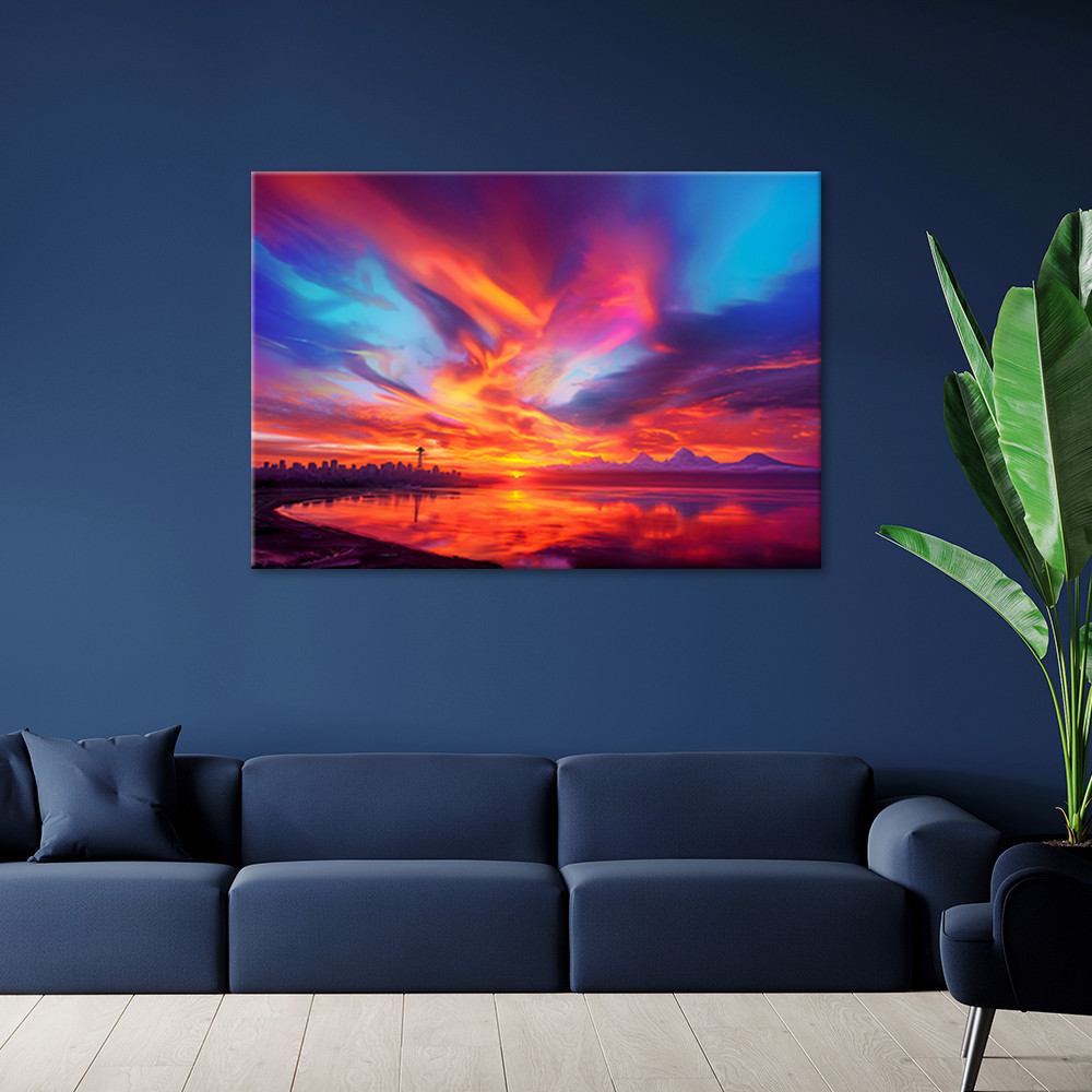 Canvasbillede, Abstrakt himmel over en by