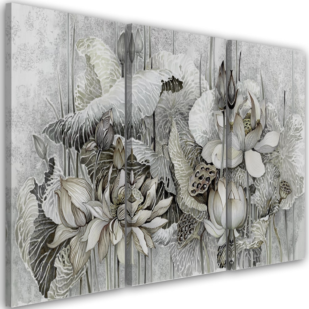3 stykke lærredstryk, Saint Lotus-blomster